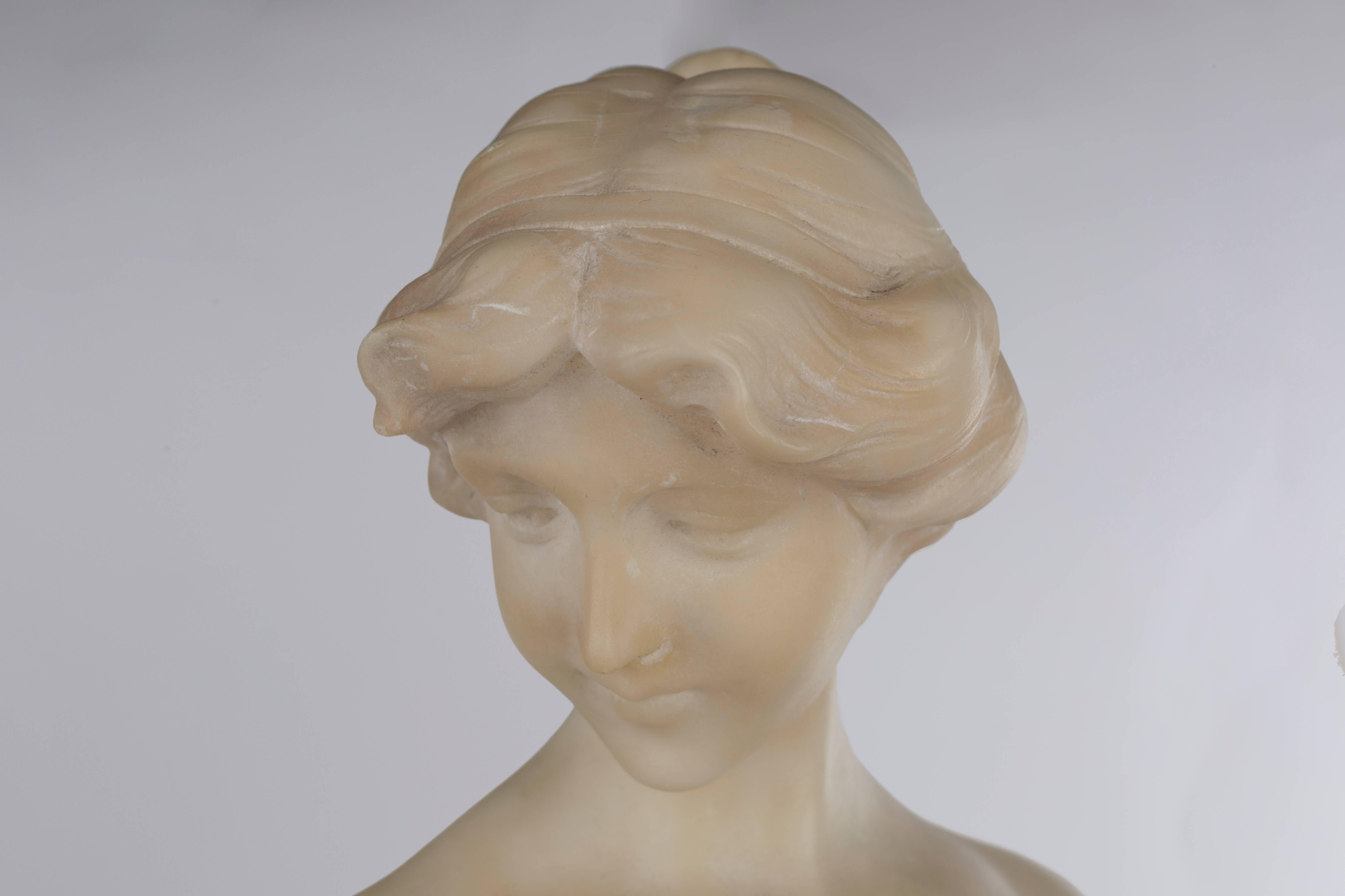 19th Century Carved Alabaster Figure of a Woman In Good Condition For Sale In New York, NY