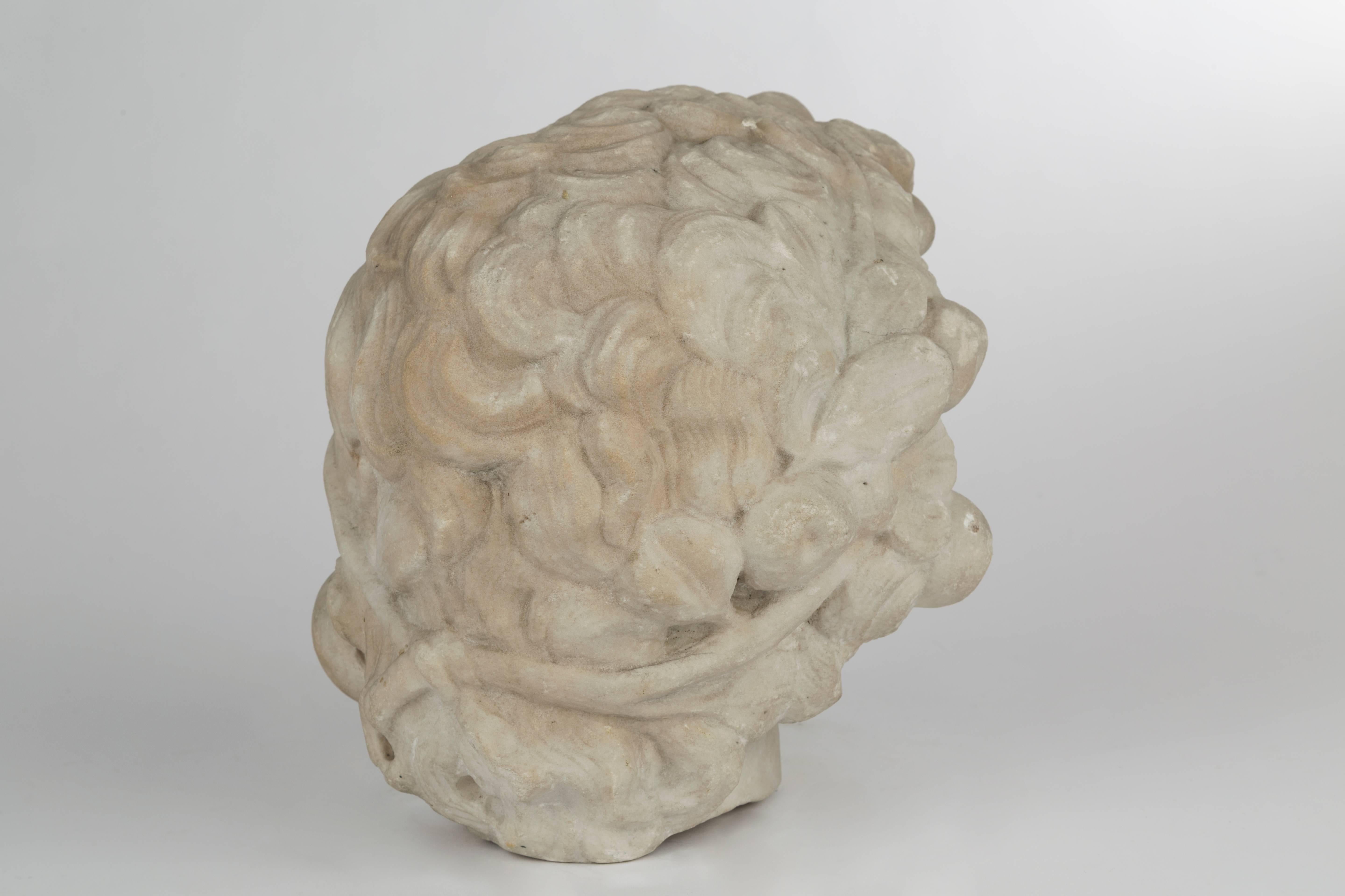 Italian White Marble Head of a Bacchic Figure In Good Condition In New York, NY