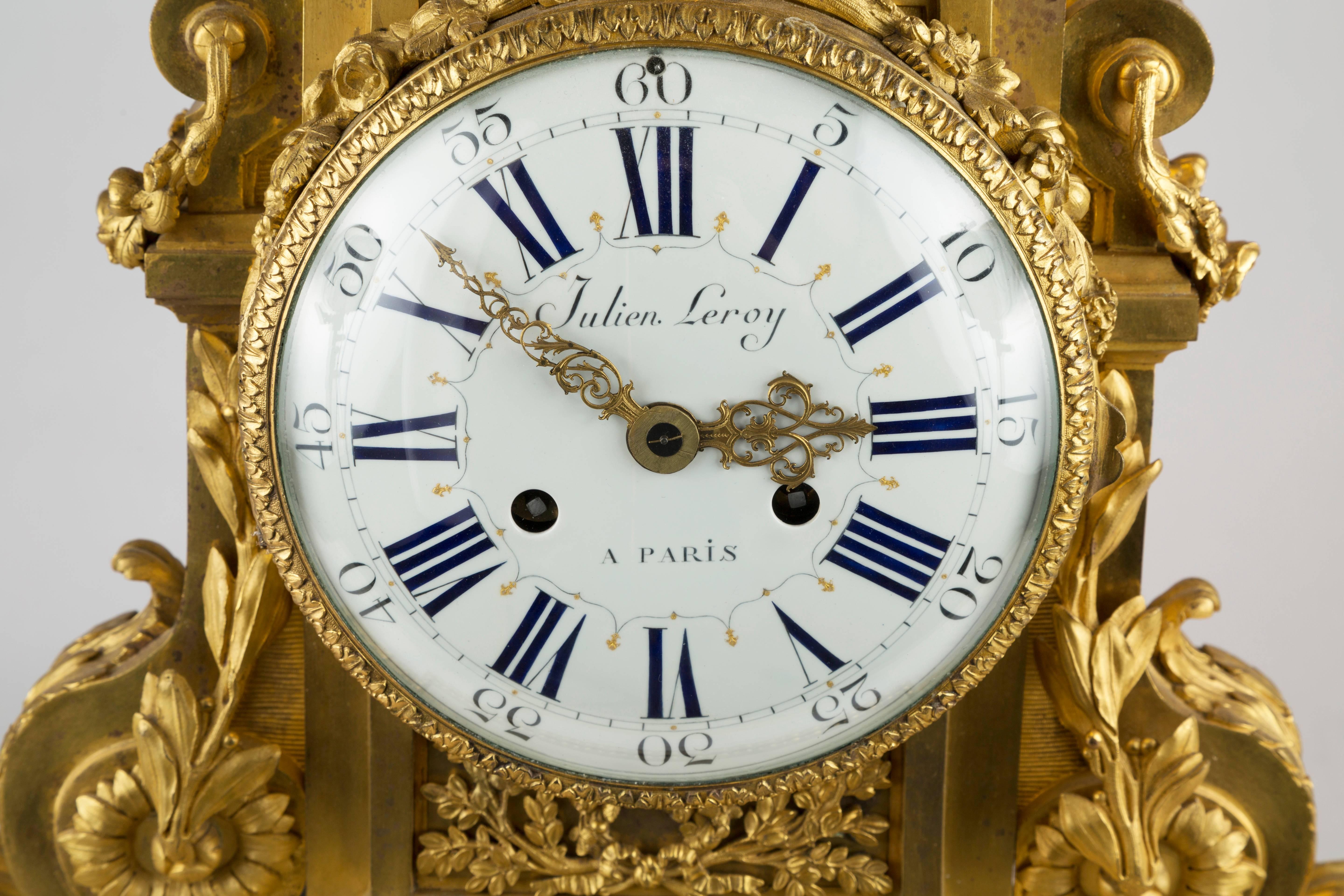 French Louis XVI Ormolu Mounted Mantel Clock, Leroy In Excellent Condition For Sale In New York, NY