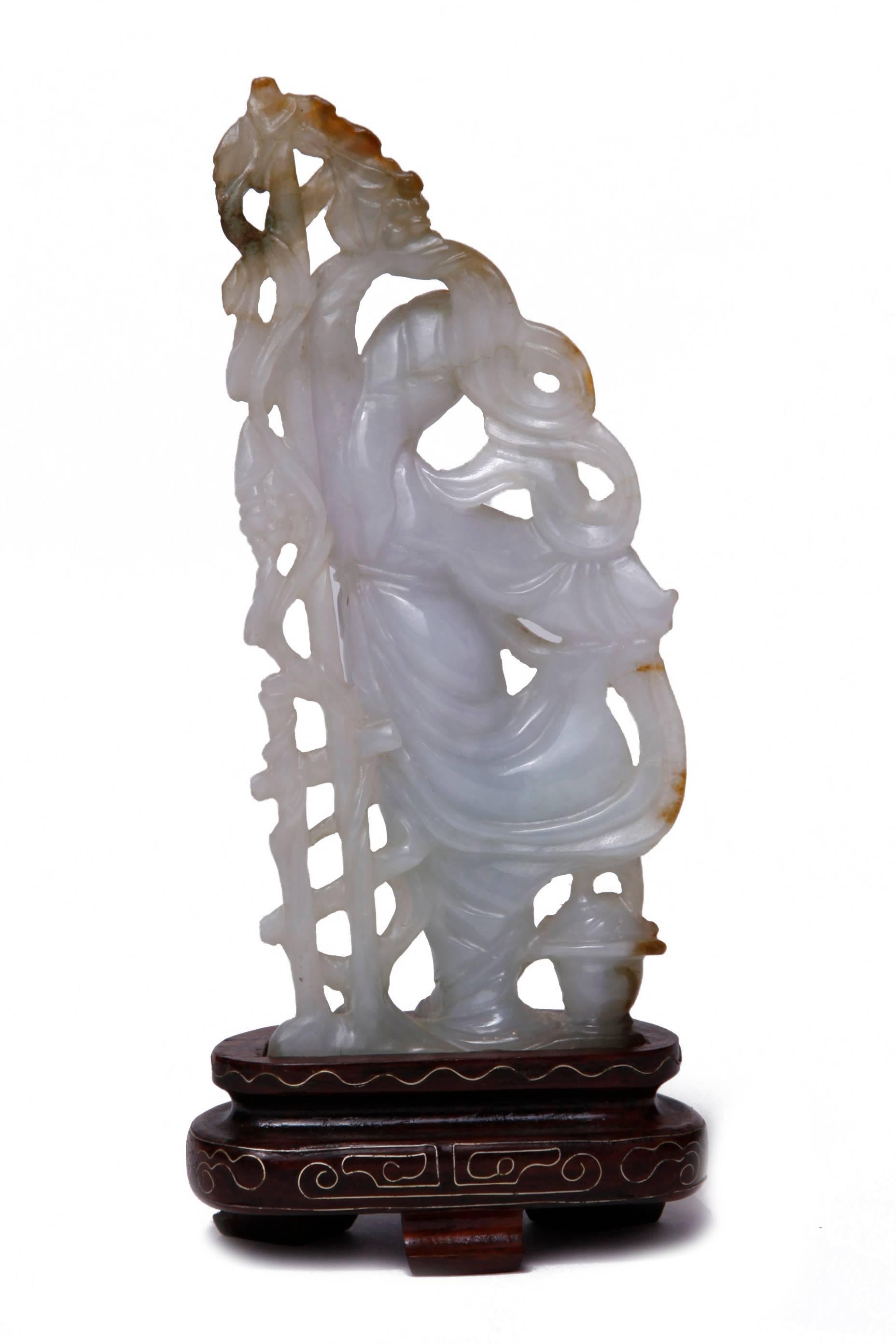 Chinese White Lavender Jade Carving of Guanyin