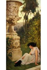 Oliver Rhys (Inghilterra, 1876-1898), Signora con cucciolo in giardino