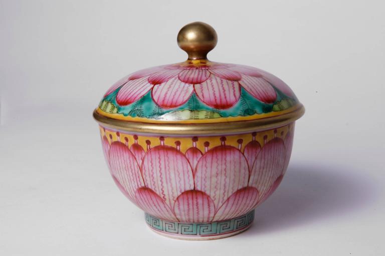 Pair of Chinese Porcelain Covered Lotus Bowls For Sale at 1stdibs