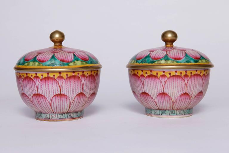 Pair of Chinese Porcelain Covered Lotus Bowls For Sale at 1stdibs