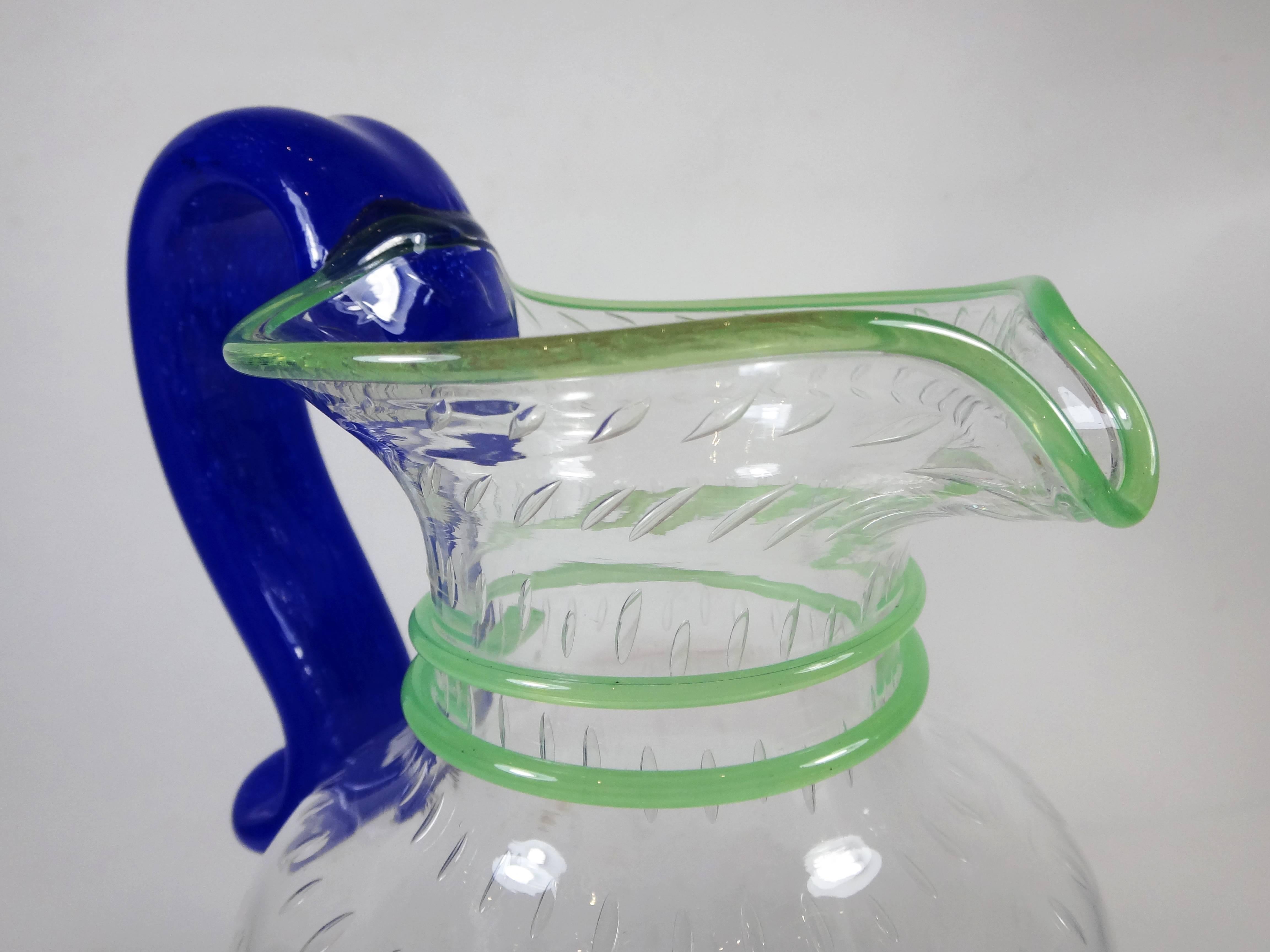 Italian Mid-Century Murano Art Glass Pitcher In Excellent Condition In New York, NY
