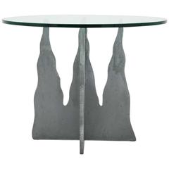 Brutalist Postmodern Steel and Glass End Side Table by Pucci De Rossi
