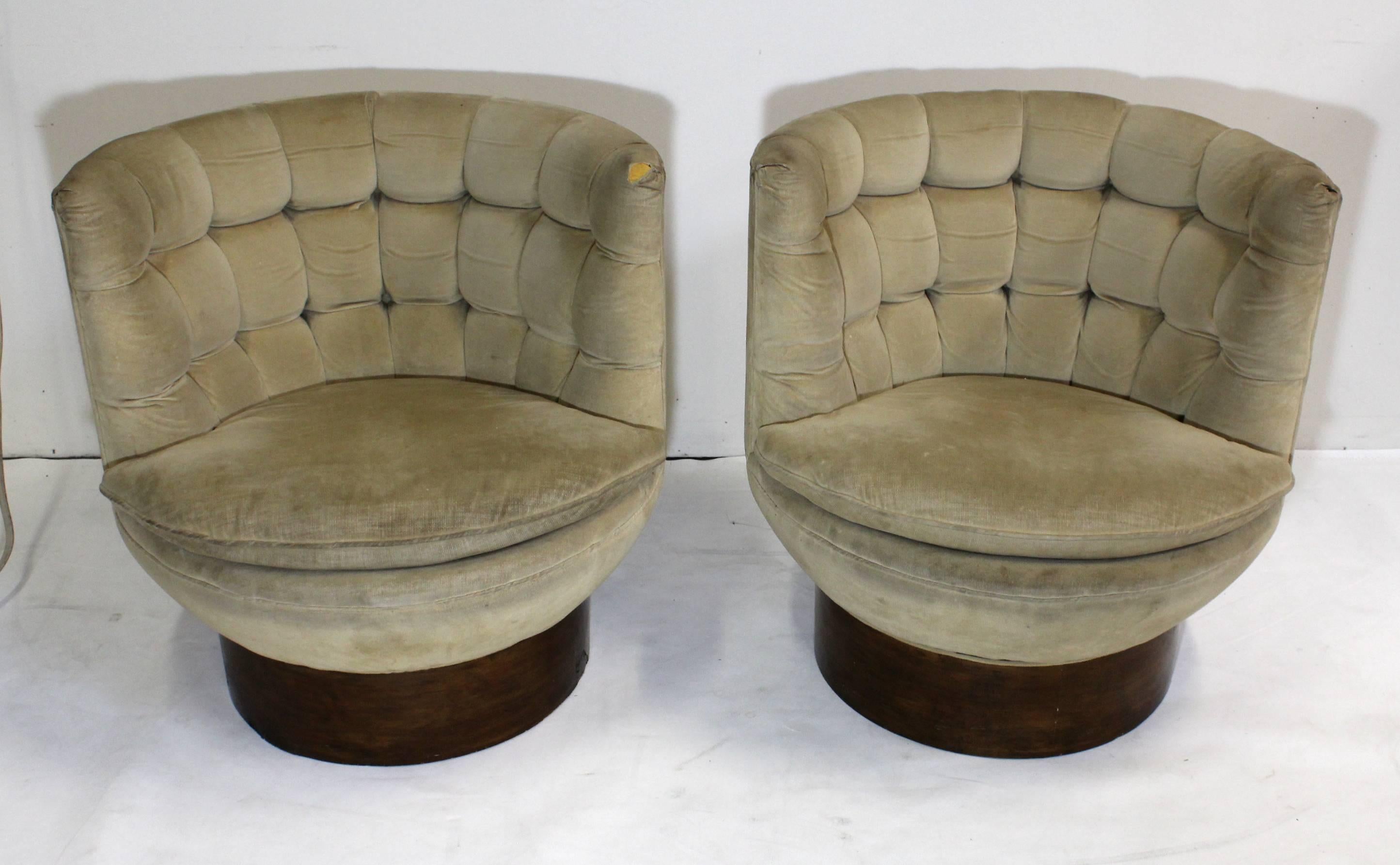 Pair of 1970s Milo Baughman club chairs with wood bases. Sold 