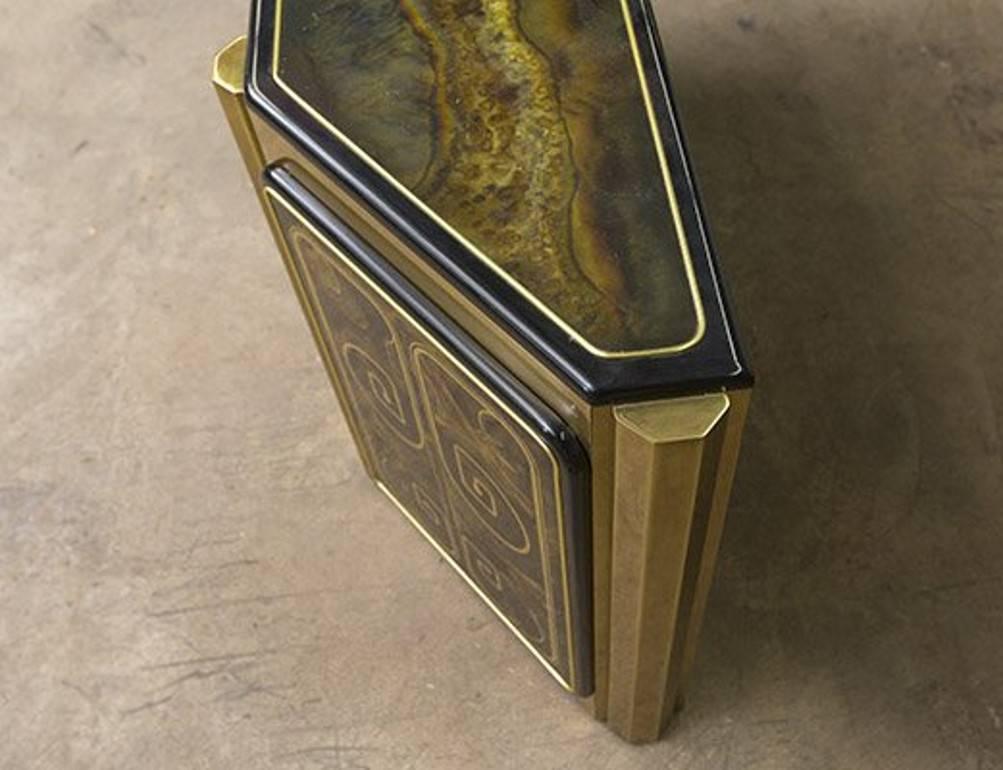 20th Century Bernhard Rohne for Mastercraft Etched Brass Demilune Console Cabinet