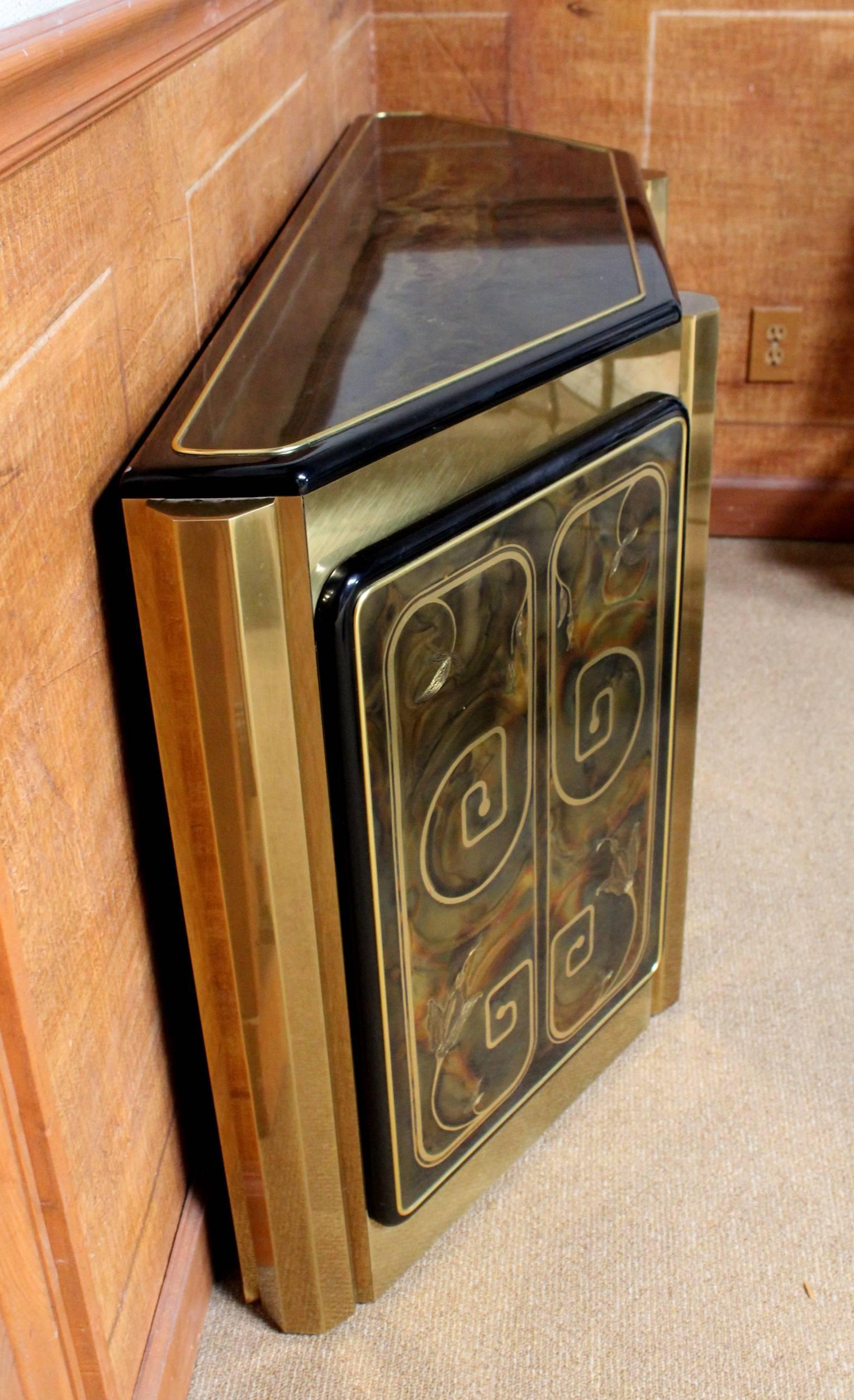 American Bernhard Rohne for Mastercraft Etched Brass Demilune Console Cabinet