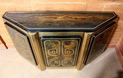 Bernhard Rohne for Mastercraft Etched Brass Demilune Console Cabinet