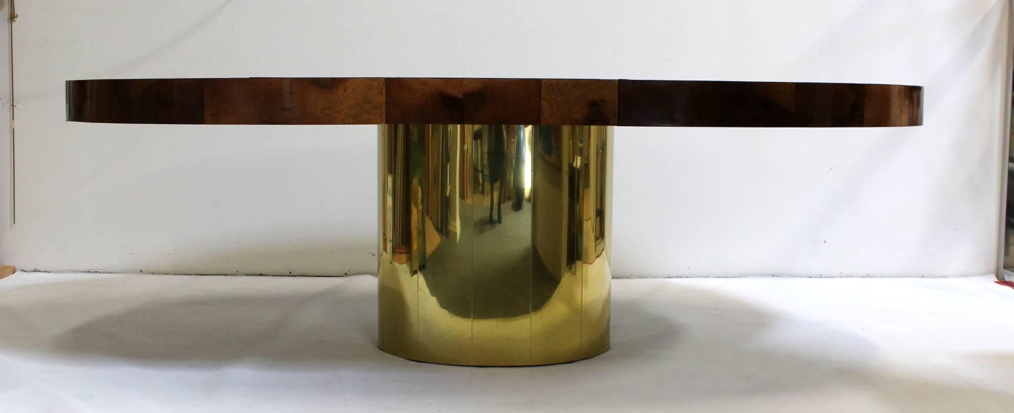 Mid-Century Modern Brass and Wood Sunburst Paul Evans for Directional Large Oval Dining Table For Sale
