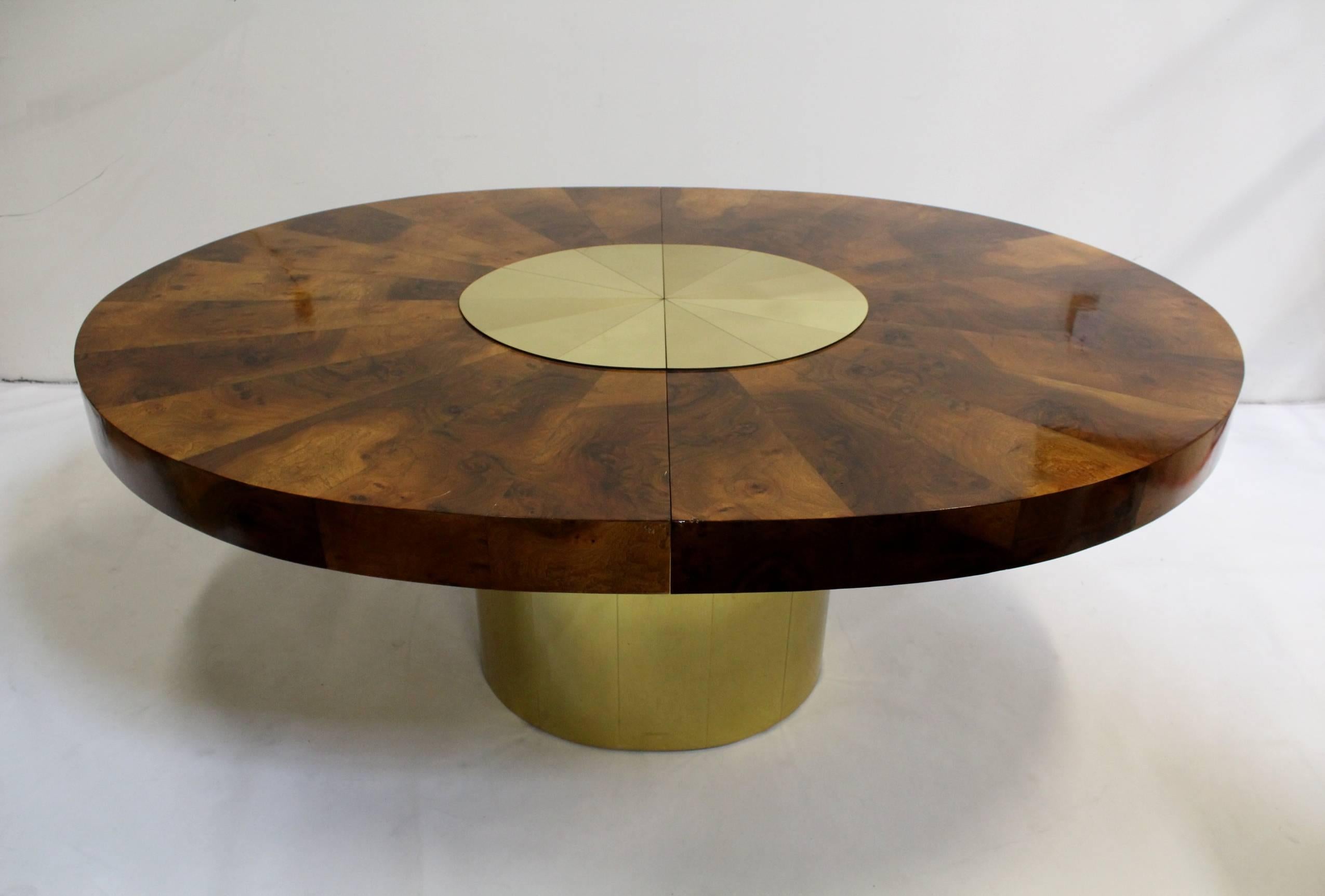 20th Century Brass and Wood Sunburst Paul Evans for Directional Large Oval Dining Table For Sale