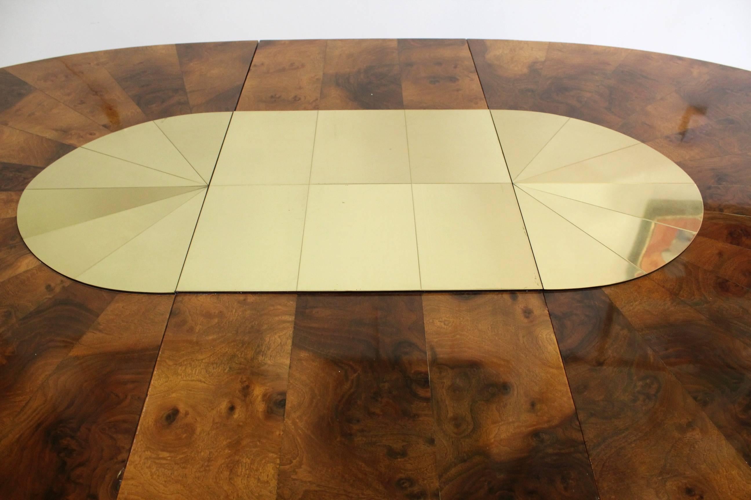 Brass and Wood Sunburst Paul Evans for Directional Large Oval Dining Table In Good Condition For Sale In Dallas, TX