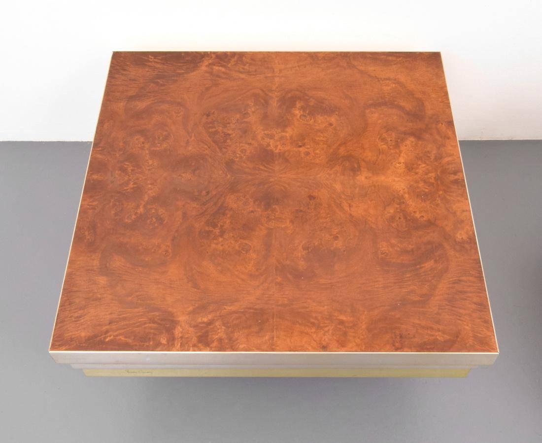 Beautiful Pair of Pierre Cardin Burl Wood and Chrome Side Tables, Signed In Good Condition In Dallas, TX