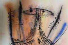 Abstract Ink and Watercolor Drawing by Tobias Schneebaum