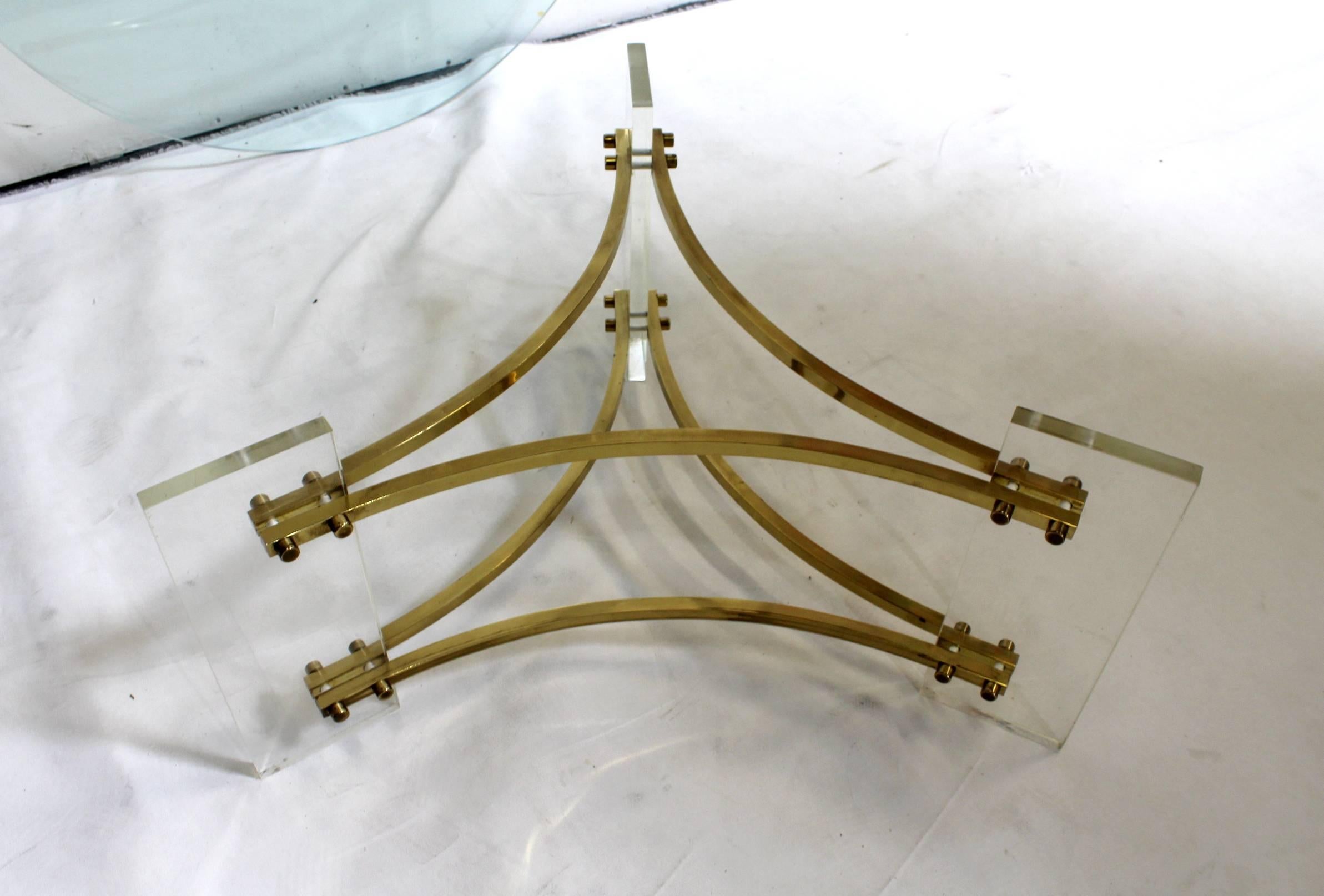 Mid-Century Brushed Brass and Acrylic Coffee Table by Charles Hollis Jones In Good Condition In Dallas, TX