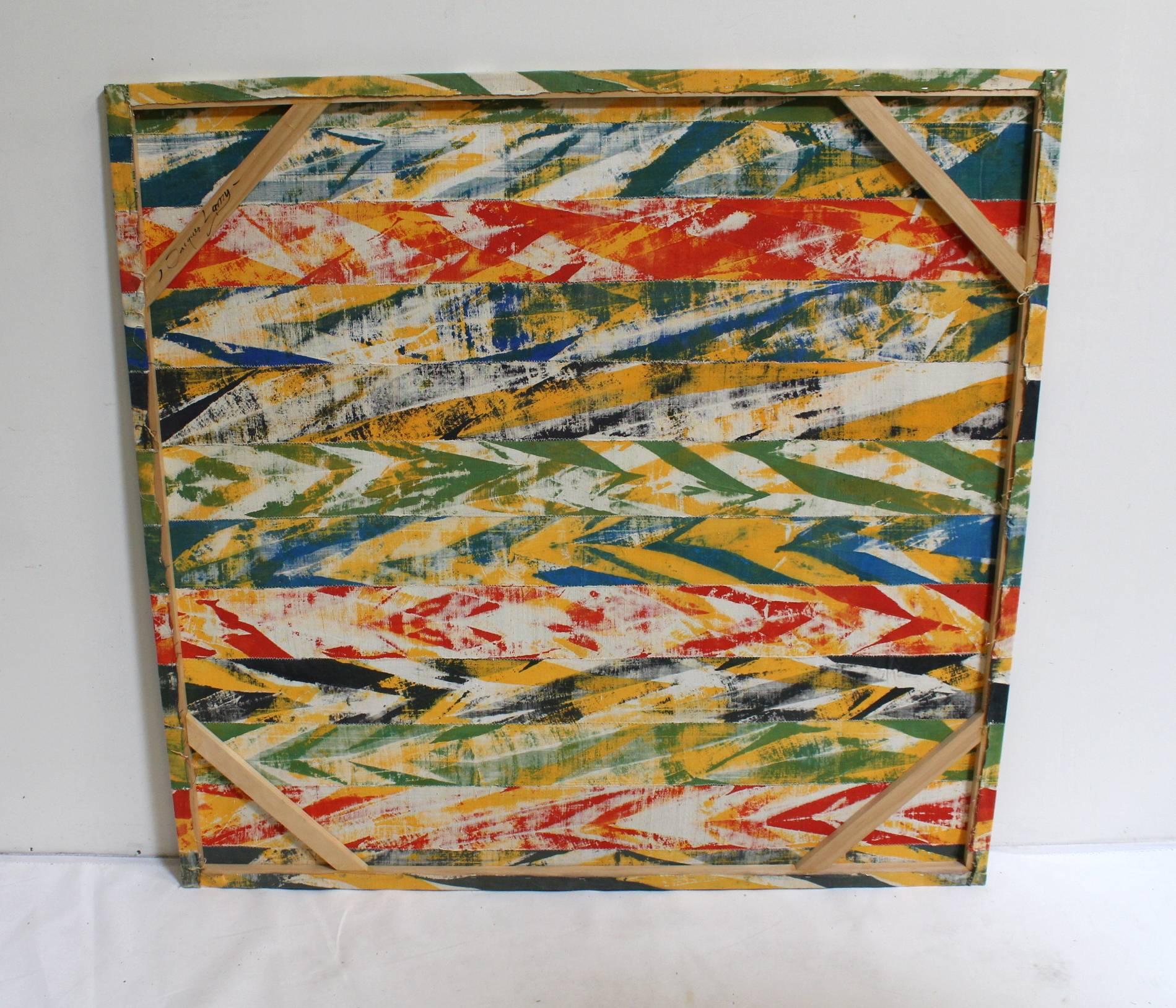 Senegalese Woven African Fabric Collage Painting by Jacques Lamy For Sale