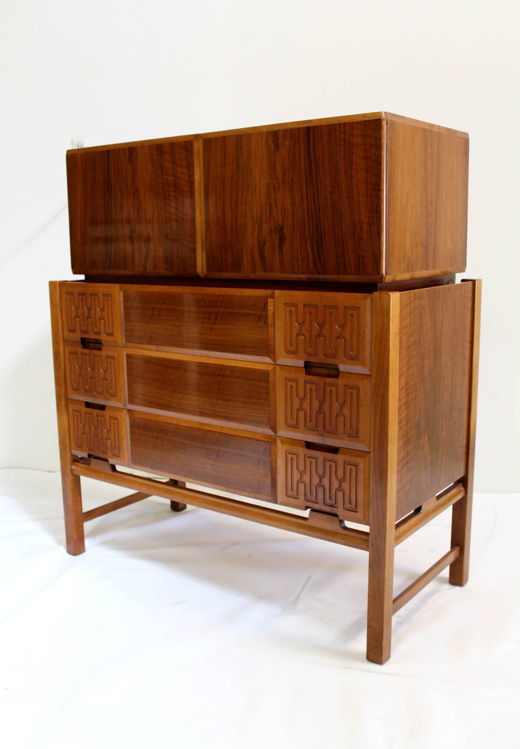 Swedish Scandinavian Mid Century Modern Two-Piece Cabinet Chest Dresser Edmond J. Spence For Sale