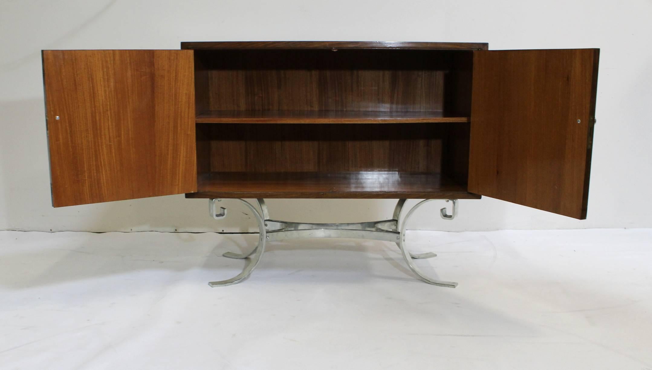 20th Century Pair of Mid-Century Modern Walnut and Chrome Cabinets Dressers Side Tables For Sale