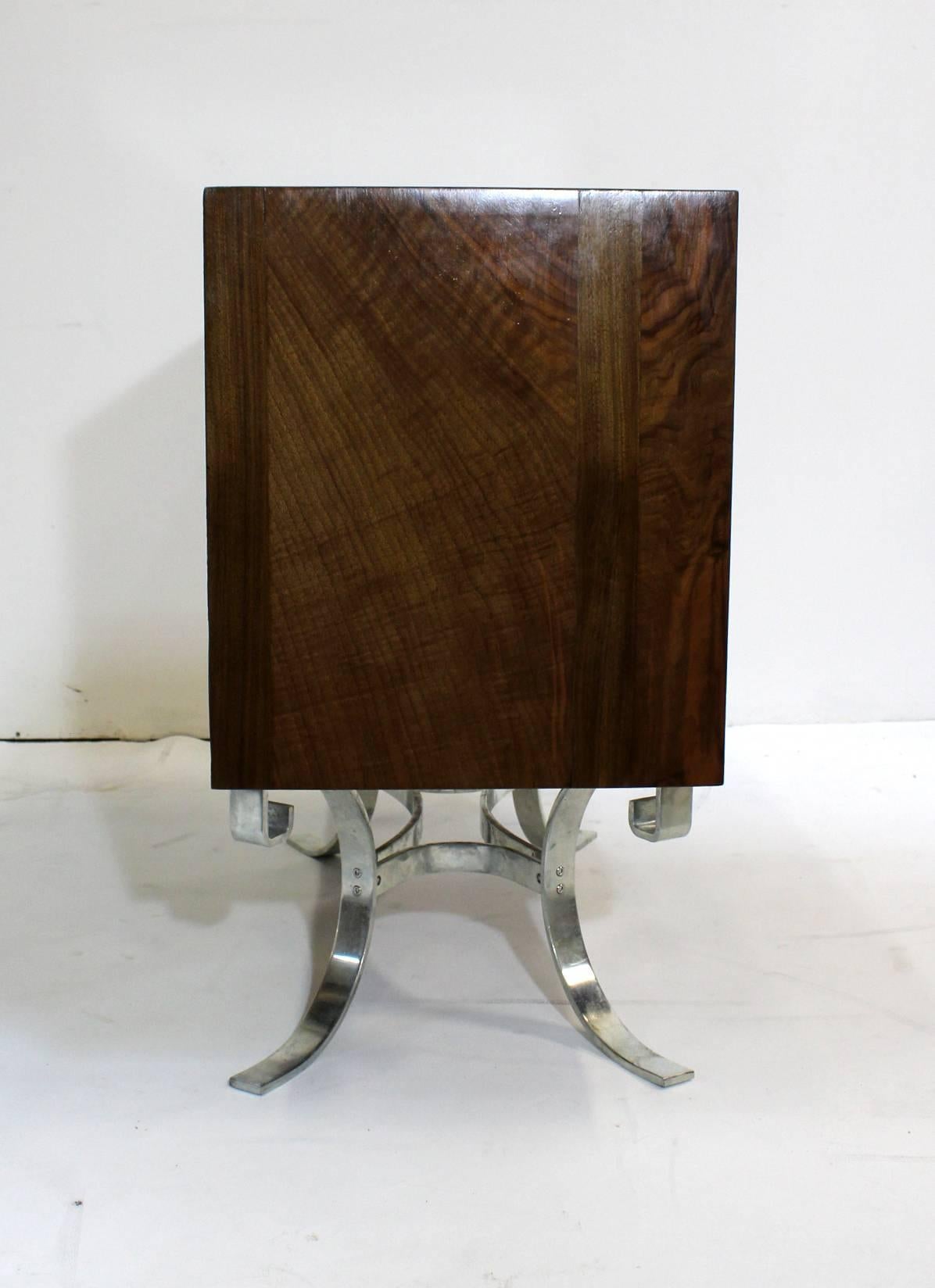 Pair of Mid-Century Modern Walnut and Chrome Cabinets Dressers Side Tables For Sale 1