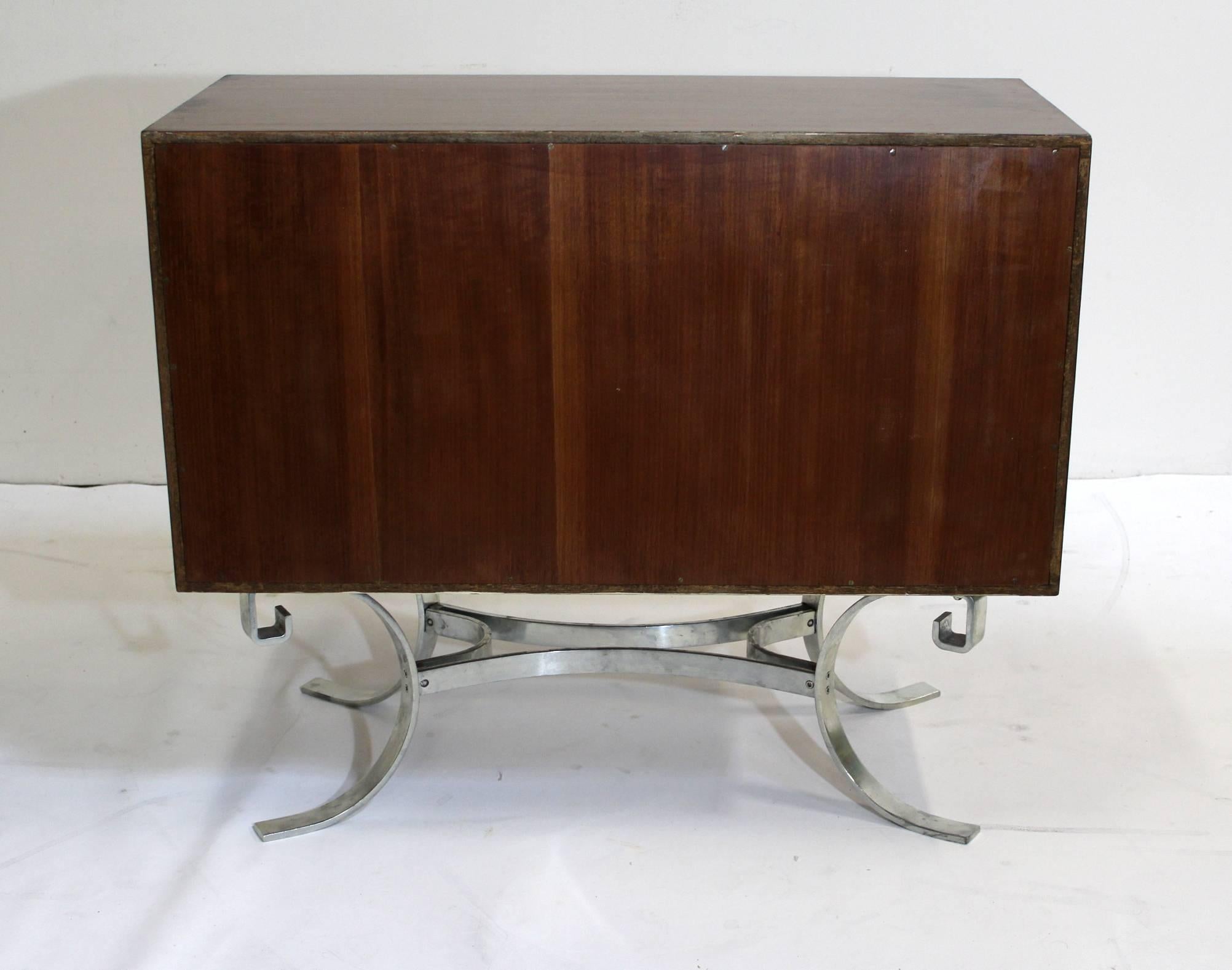 Pair of Mid-Century Modern Walnut and Chrome Cabinets Dressers Side Tables For Sale 2