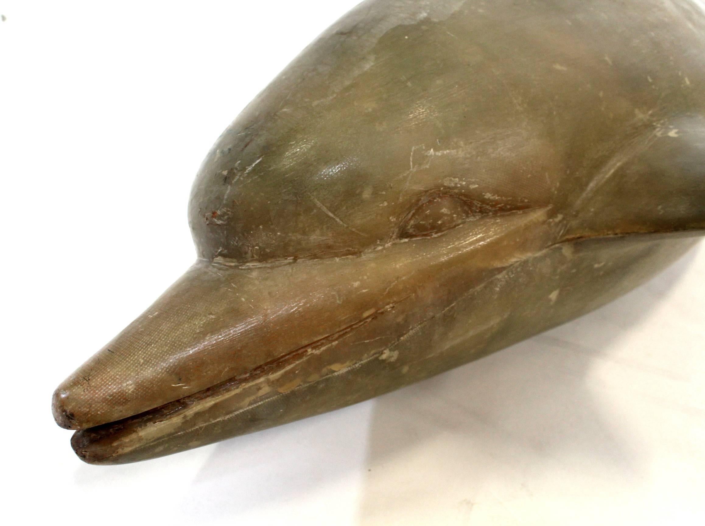 20th Century Life Size Vintage Folk Art Dolphin Sculpture For Sale
