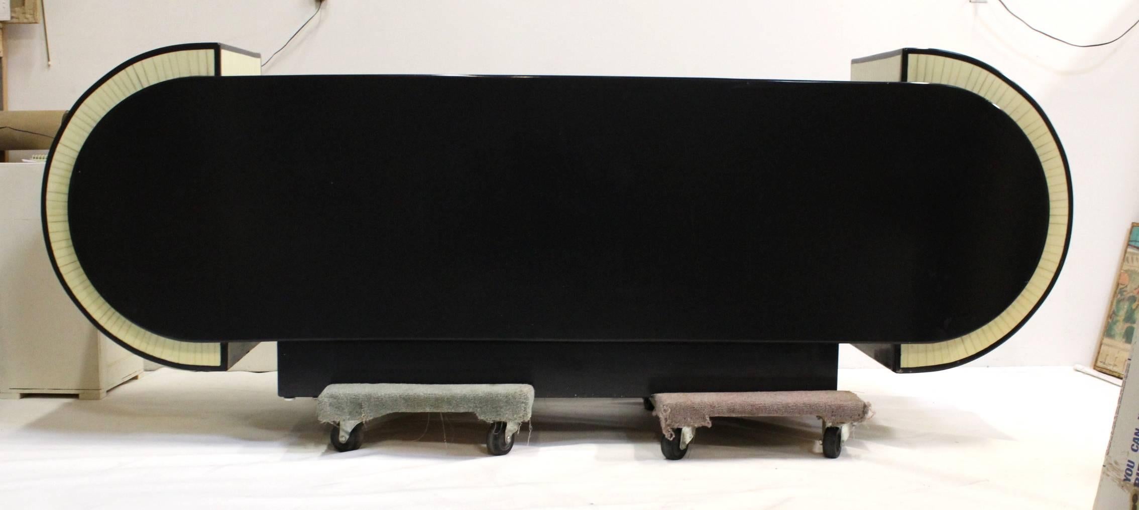 Lacquer Pierre Cardin Style Black Modern Four-Door Buffet Credenza Dresser Console