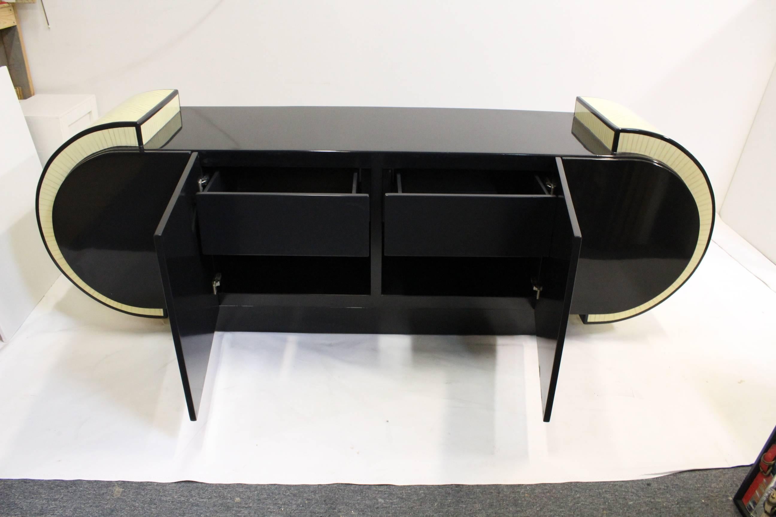 Pierre Cardin Style Black Modern Four-Door Buffet Credenza Dresser Console 1