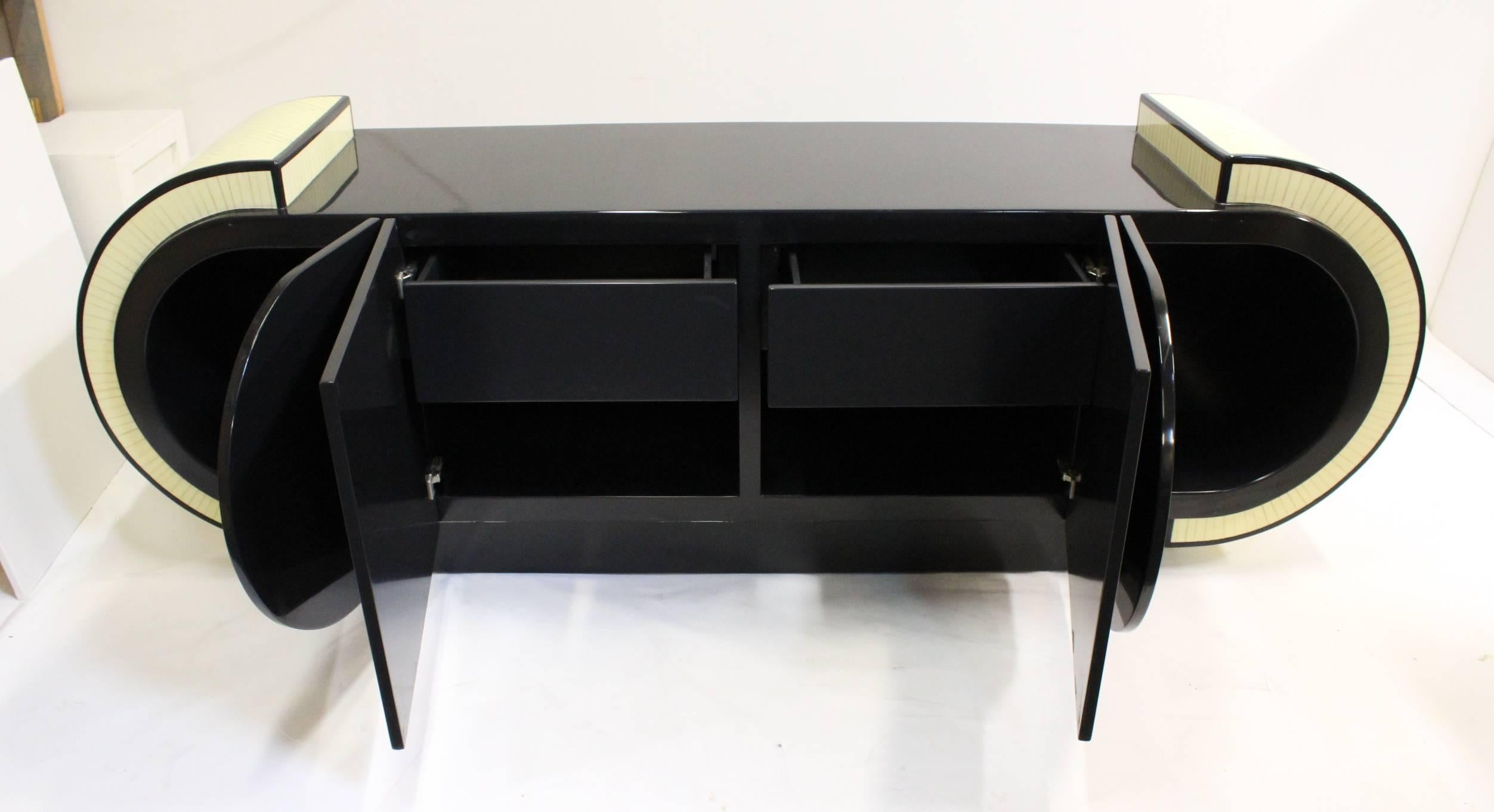 Pierre Cardin Style Black Modern Four-Door Buffet Credenza Dresser Console 2