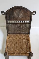 Antique Afghan Chieftain Ceremonial Hand-Carved Chair with Woven Rope Seat