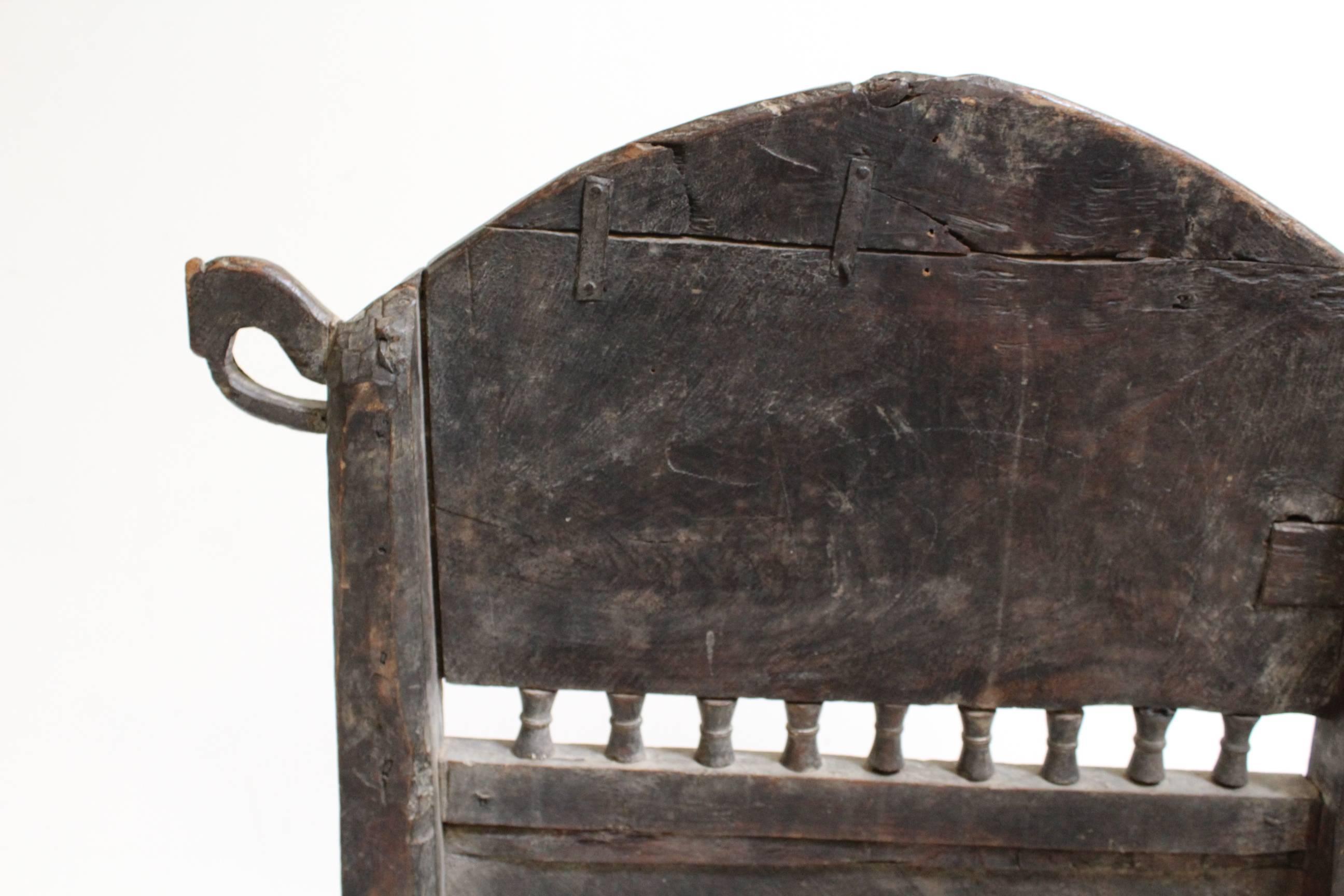 20th Century Antique Afghan Chieftain Ceremonial Hand-Carved Chair with Woven Rope Seat