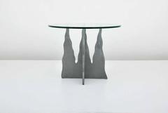 Brutalist Postmodern Steel and Glass End Side Table by Pucci De Rossi