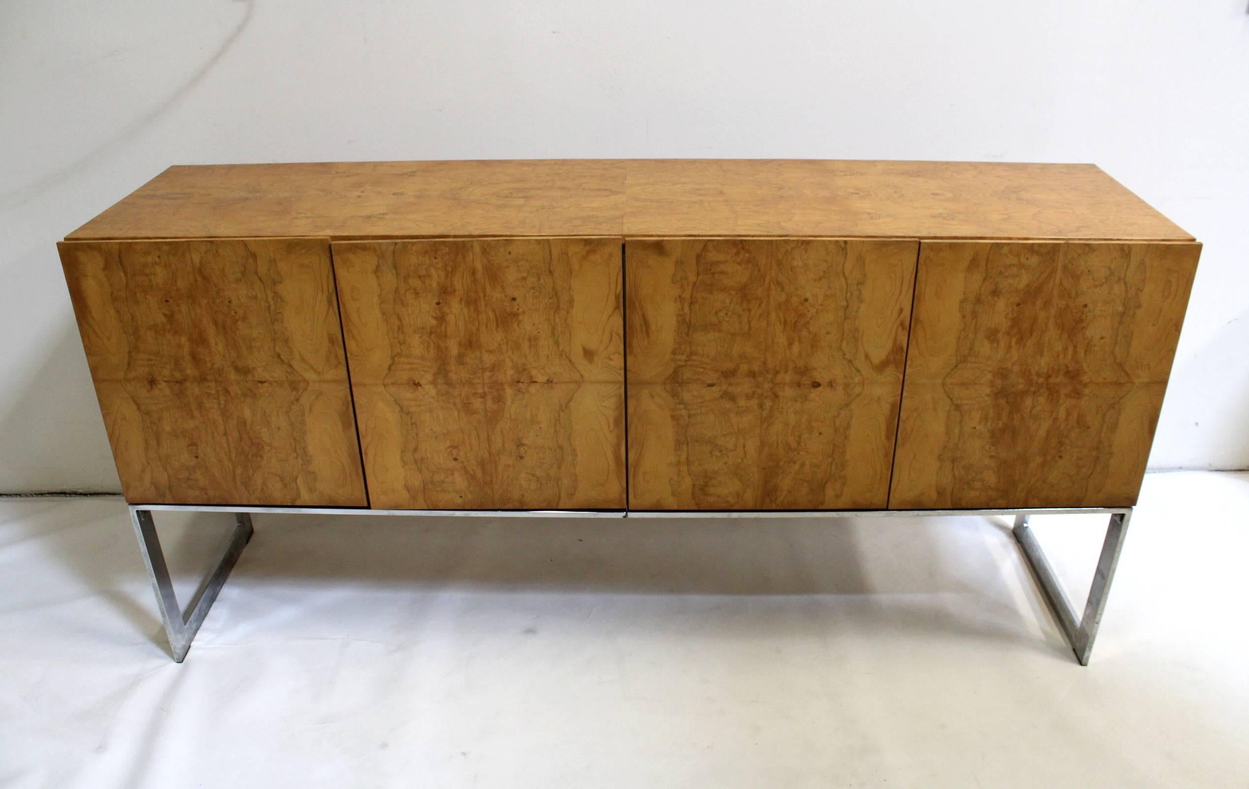 Mid-Century Modern Vintage Milo Baughman for Thayer Coggin Burl and Chrome Credenza