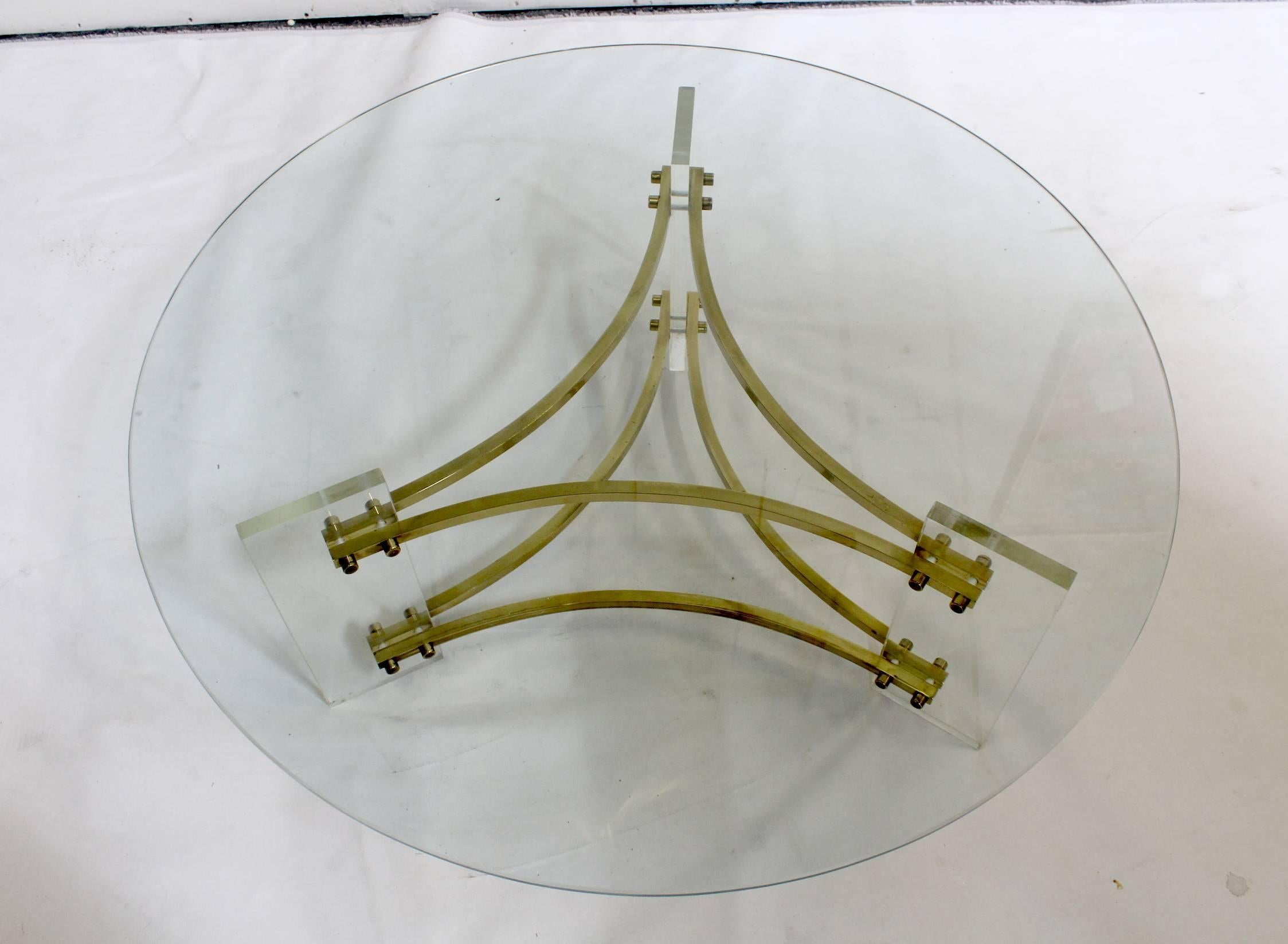 American Mid-Century Brushed Brass and Acrylic Coffee Table by Charles Hollis Jones