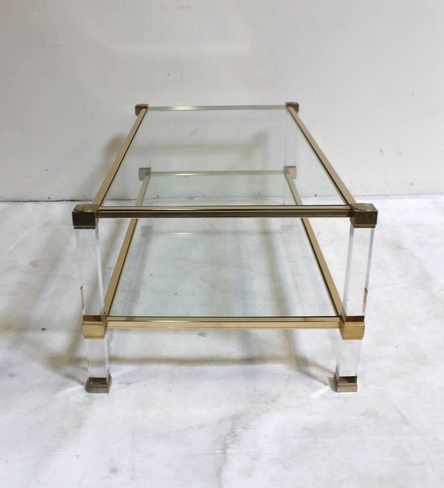 Pierre Vandel Brass, Lucite and Glass Coffee Table 1