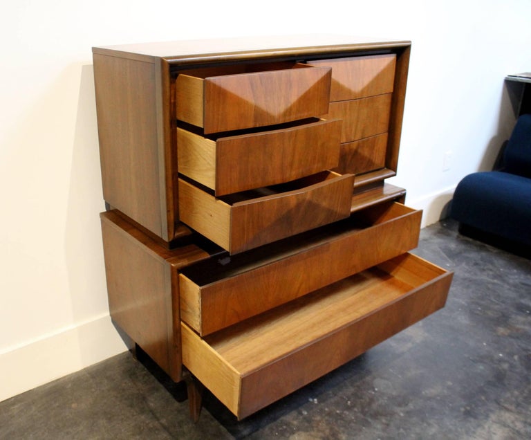 Vladimir Kagan Style MCM DiamondFront Walnut Highboy Chest by United