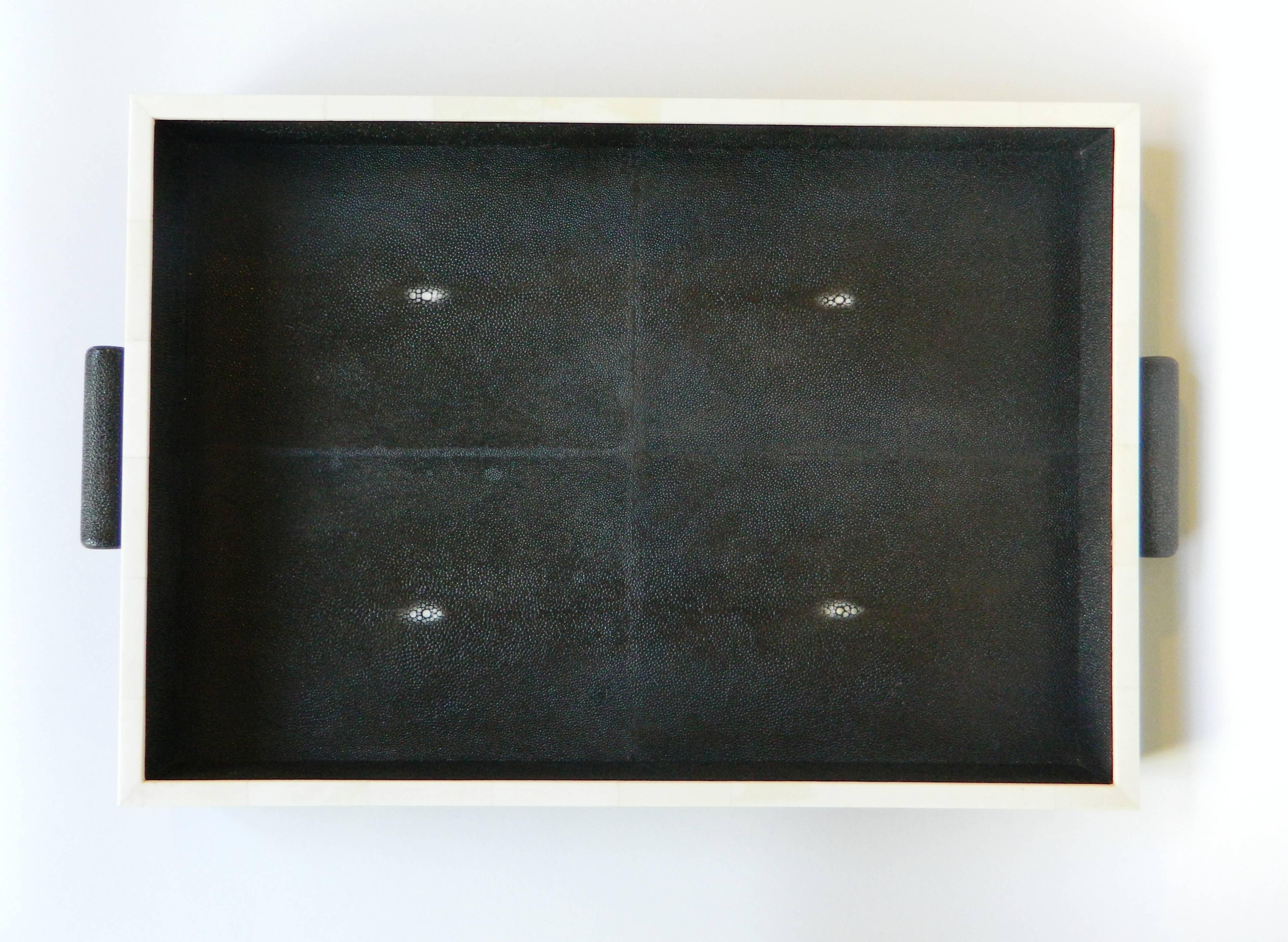 Natural Shagreen tray with bone inlay, different colors and sizes available 
