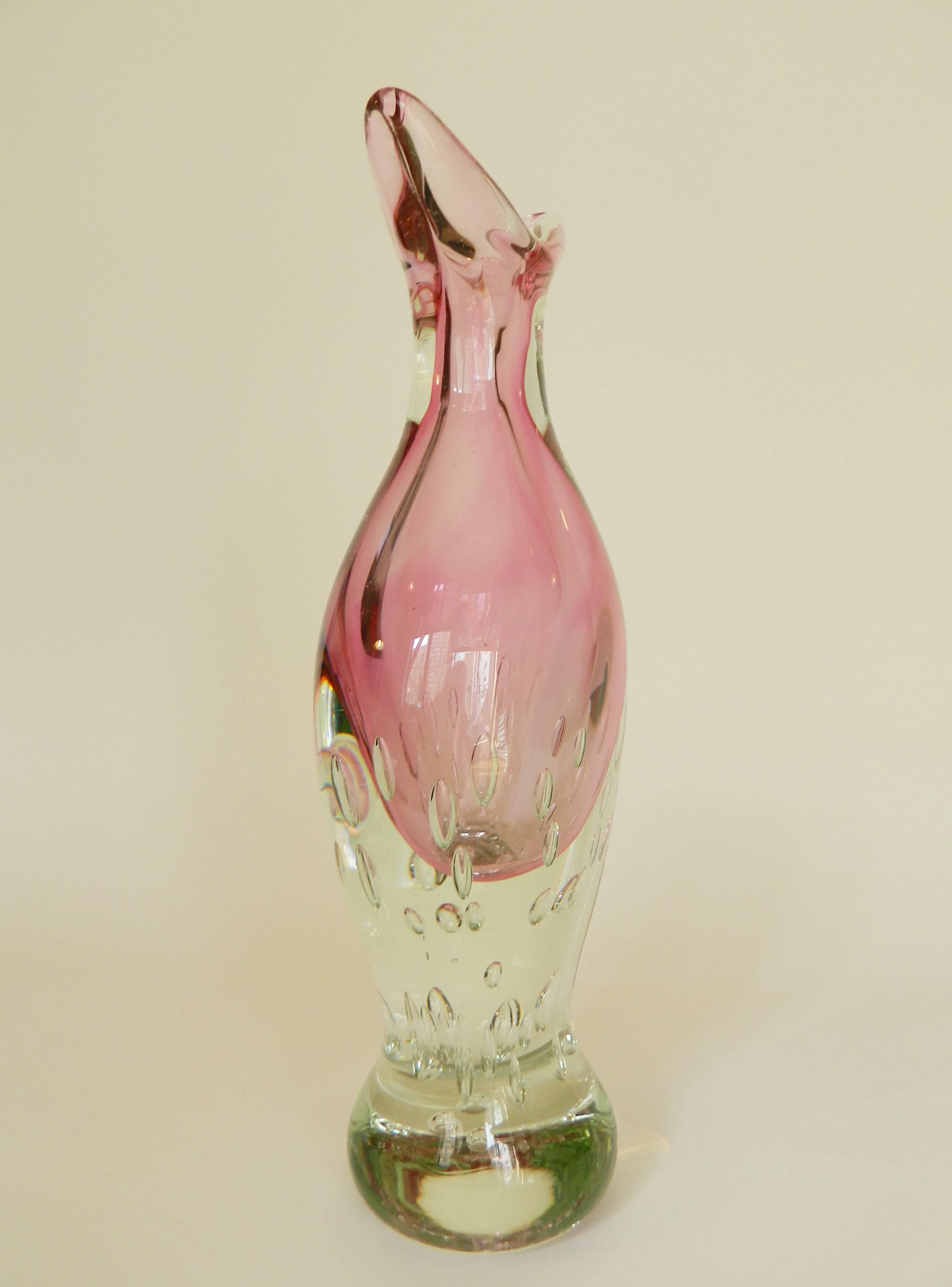 Murano Glass 20th Century Italian Murano Pink Glass Vase For Sale