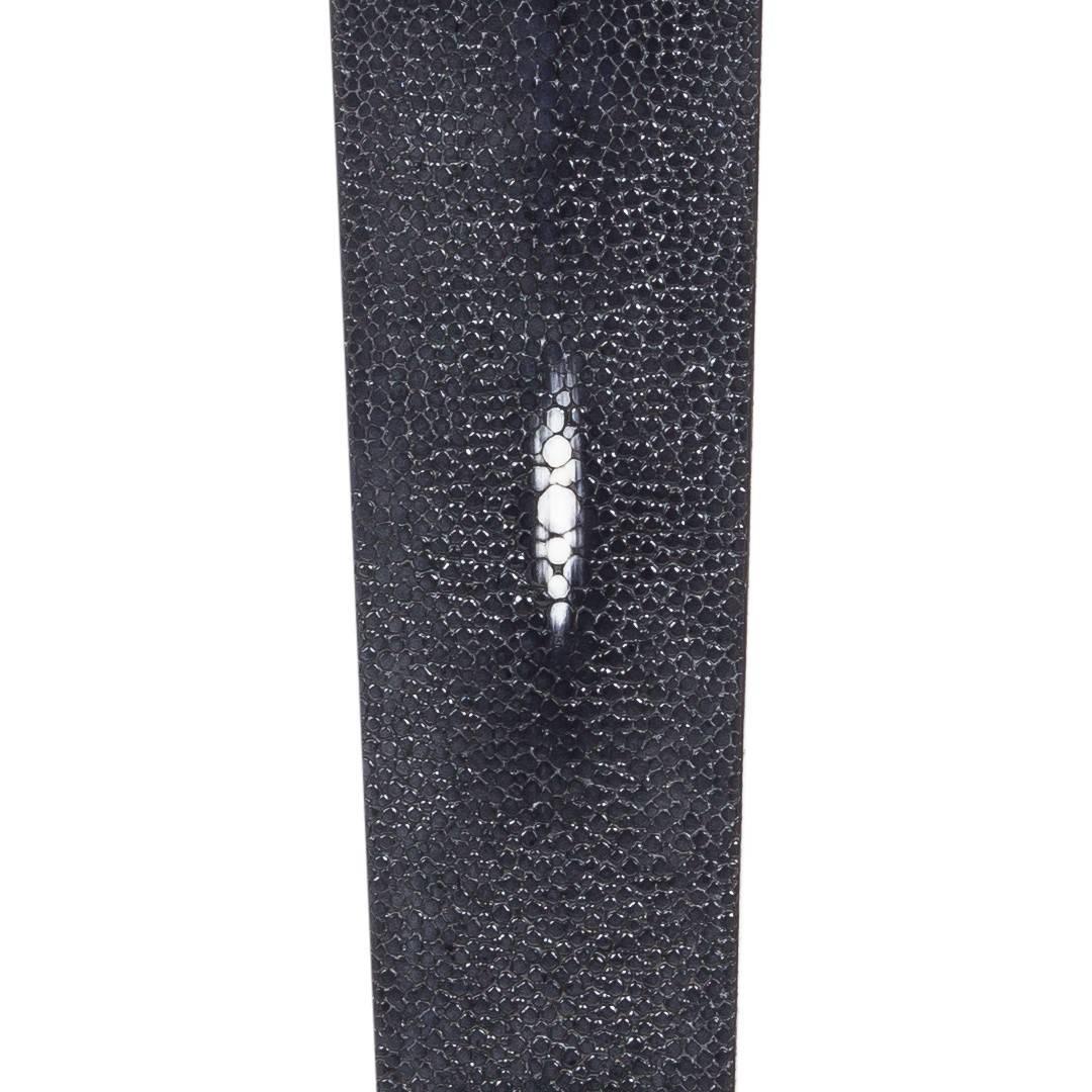 Modern Pair of Tapered Column Black Shagreen Lamps For Sale