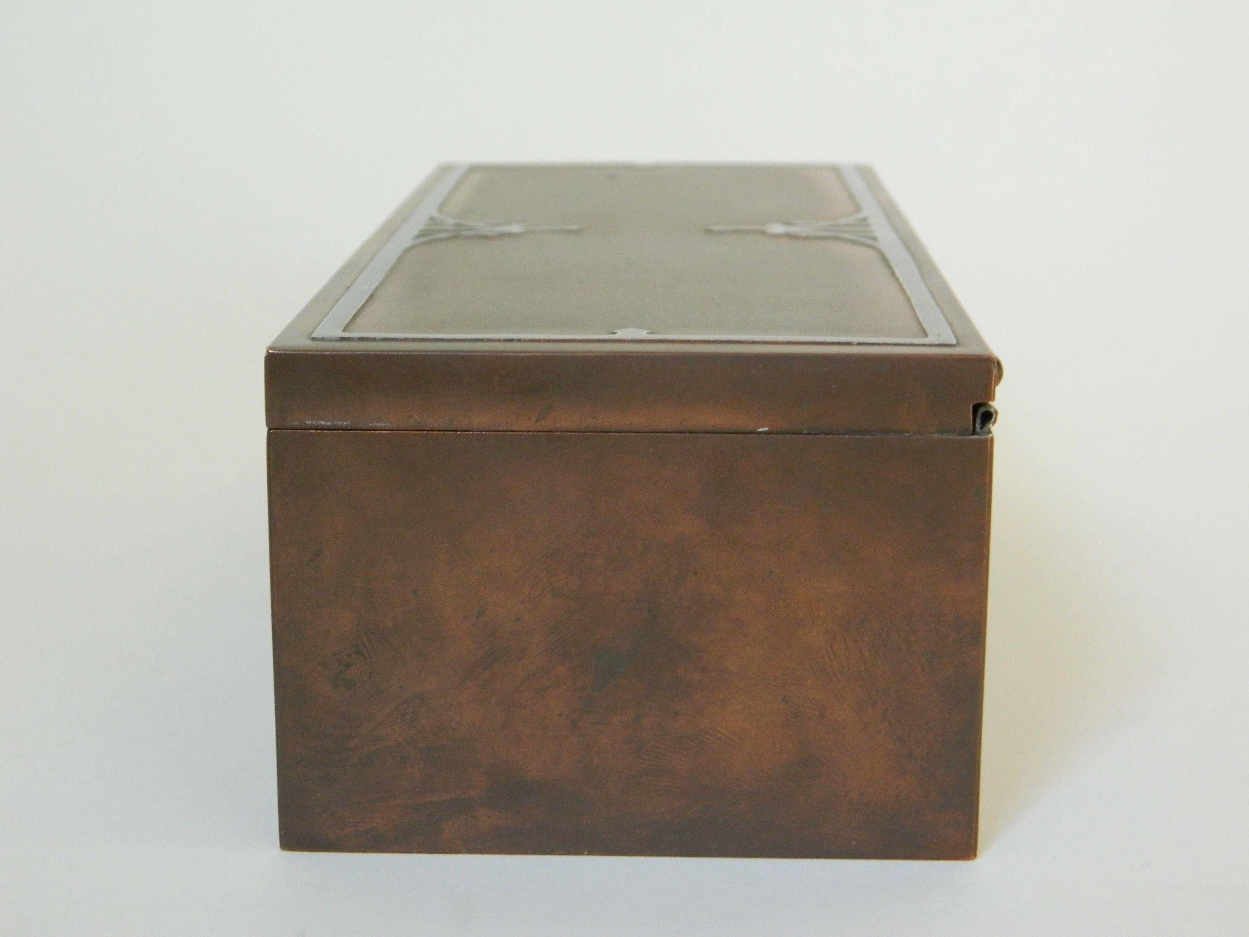 Heintz Bronze Cigar Box with silver inlay  For Sale 1