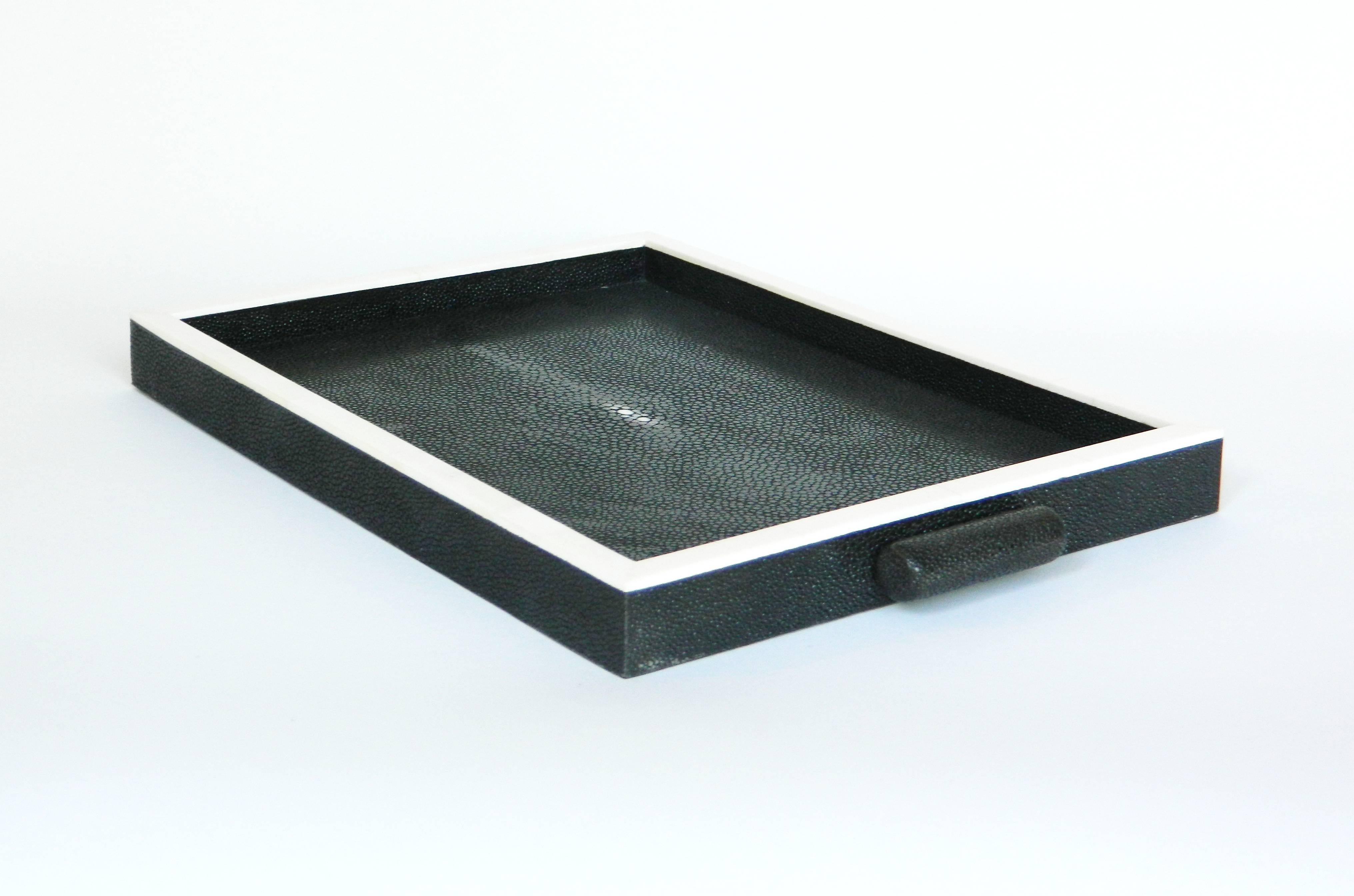 Modern Genuine Shagreen and Bone Inlay Tray  For Sale