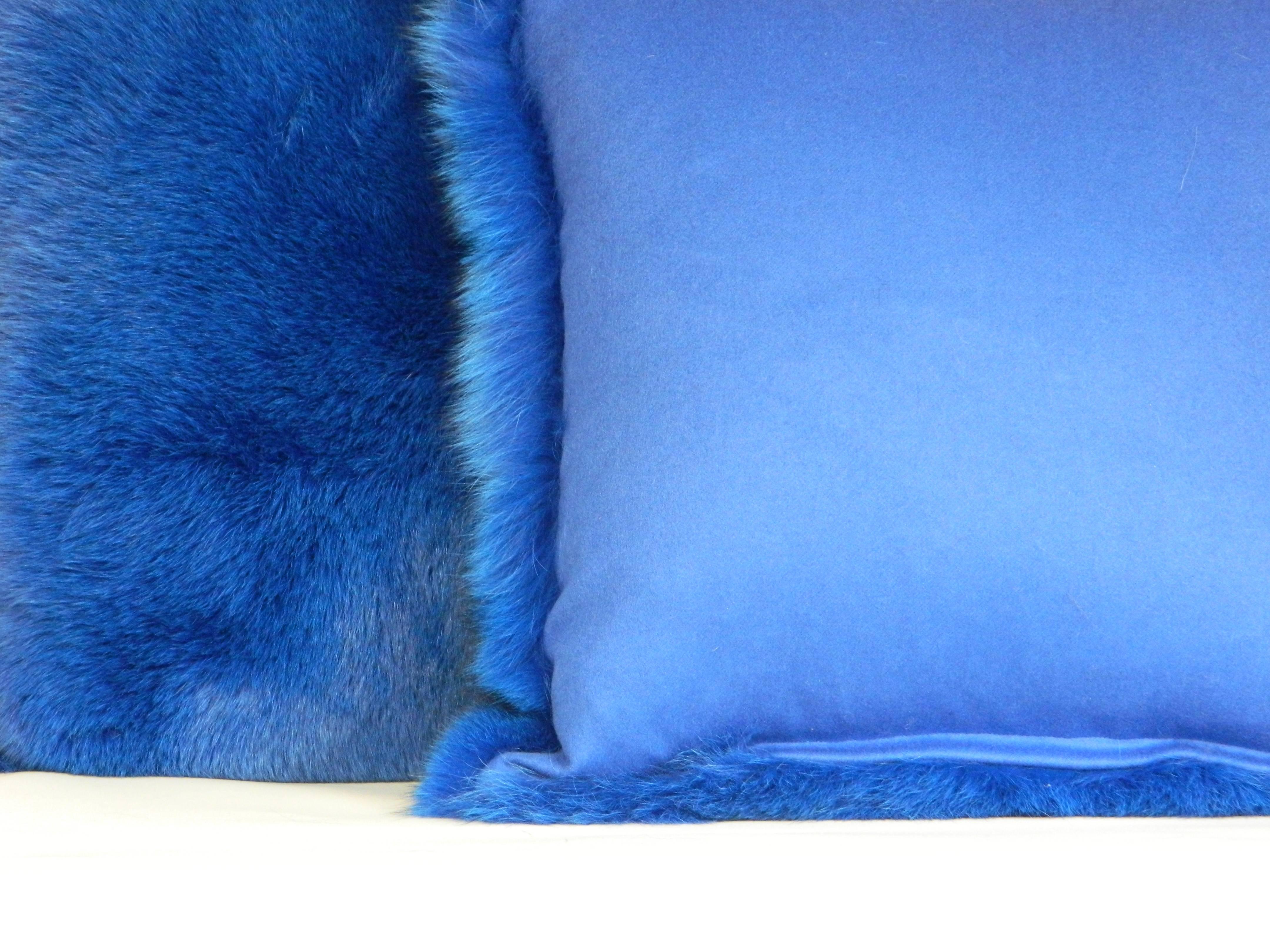 Exquisite Blue Fox pillow with Italian cashmere backing 
Custom size and colors are available, please contact us for more information