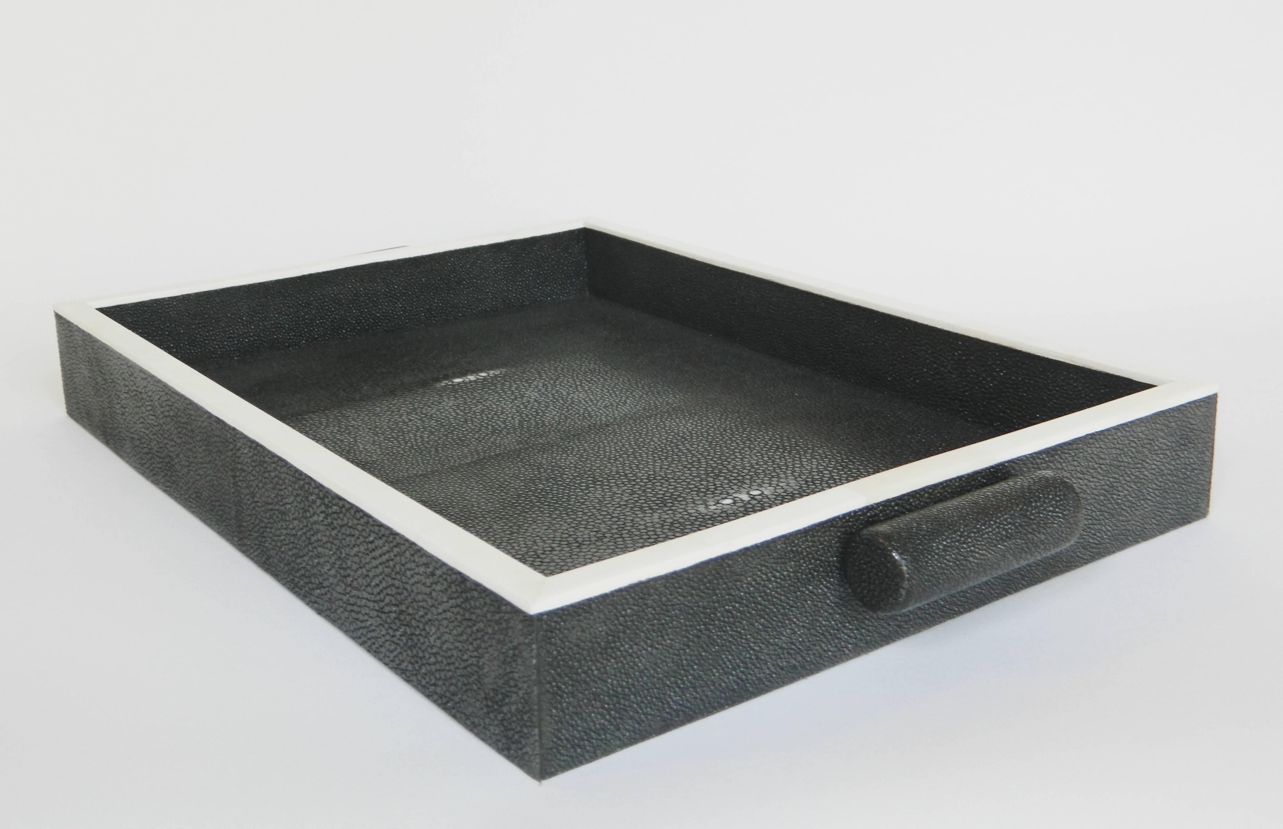 Modern Authentic Shagreen and Bone inlay Tray For Sale