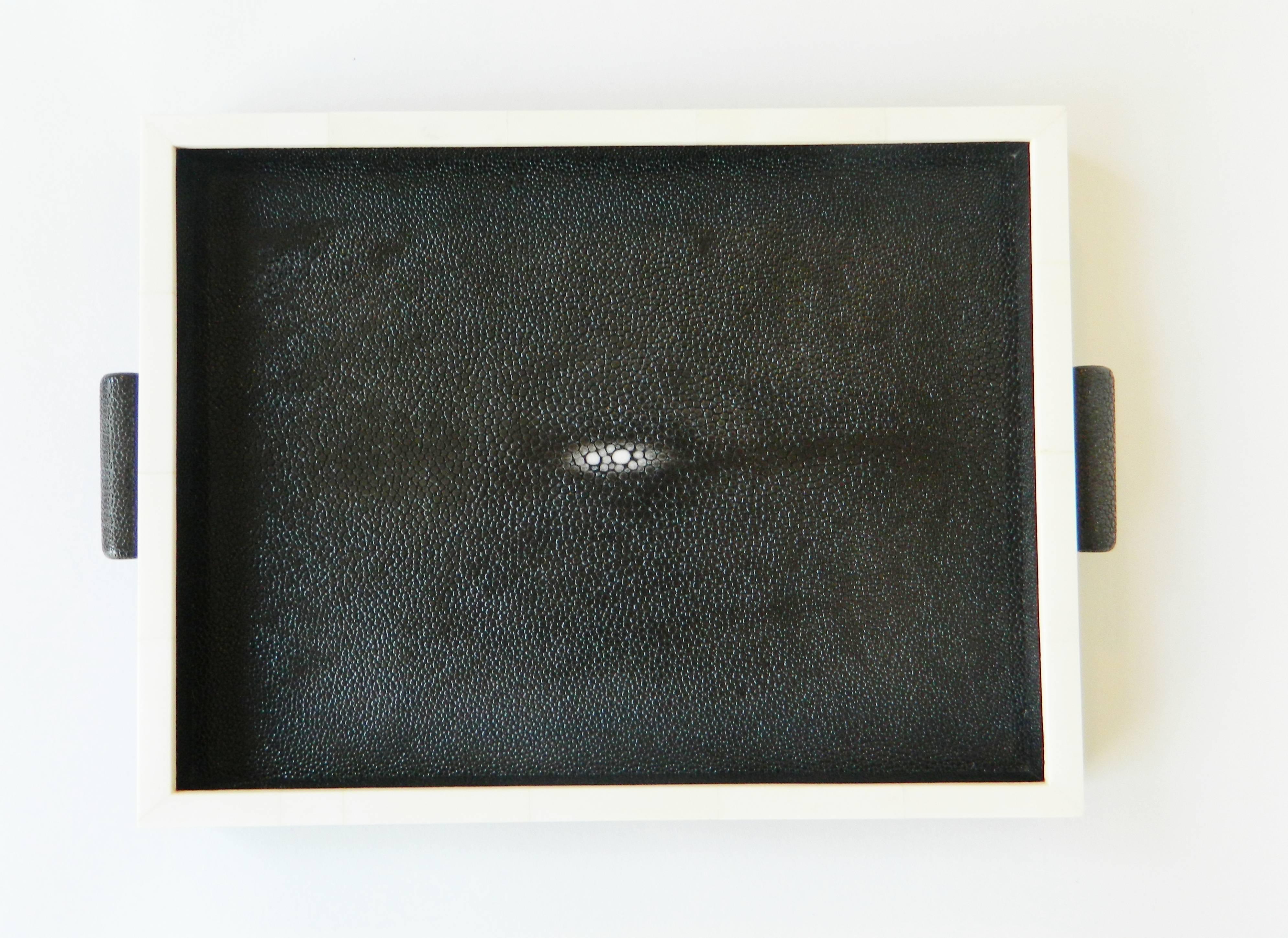 Top quality natural shagreen tray with bone 
Size: 12.5'' W X 9.5'' L and 3/4'' deep
