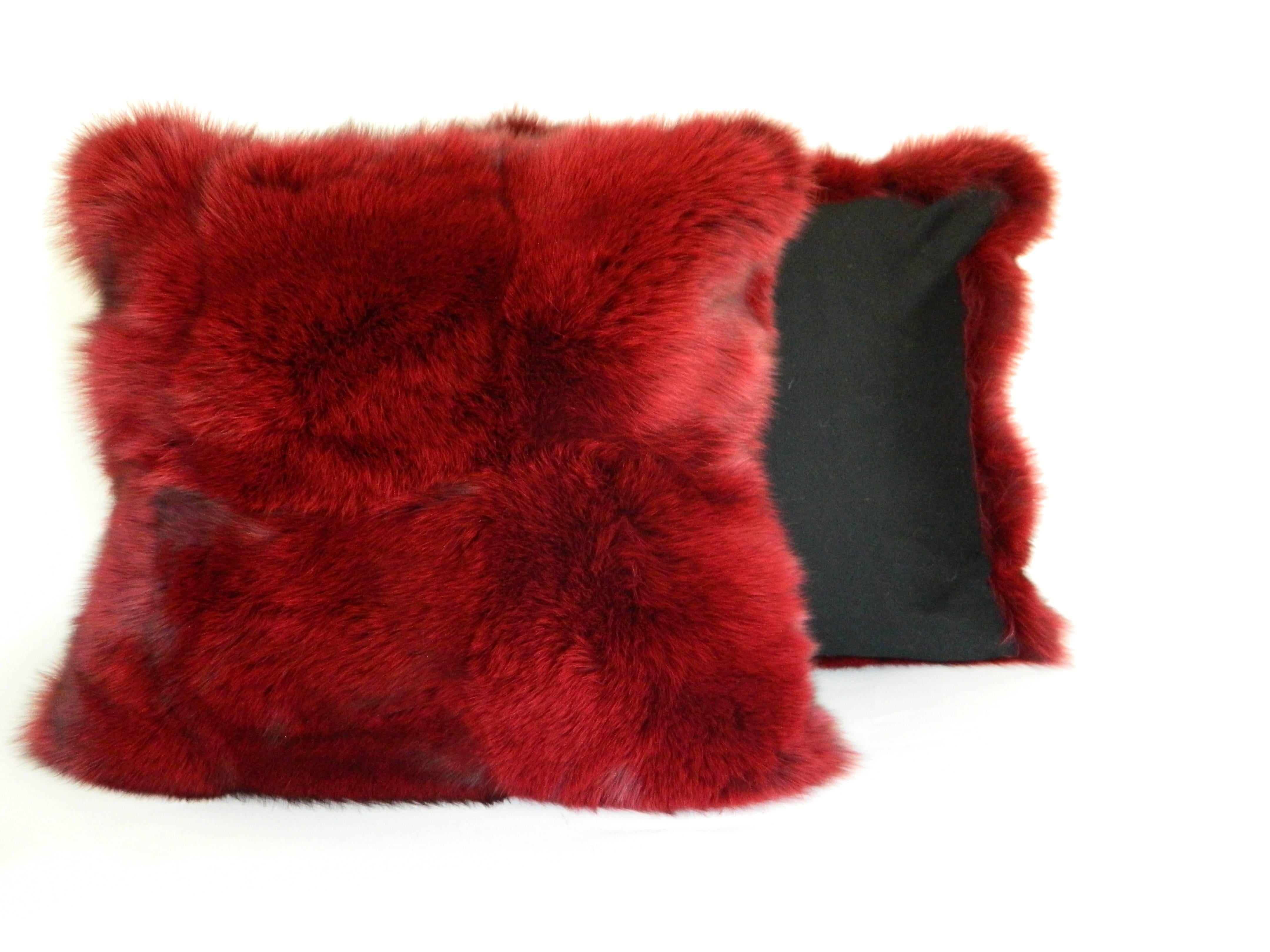 Modern Pair of Beautiful Burgundy Fox Pillows For Sale