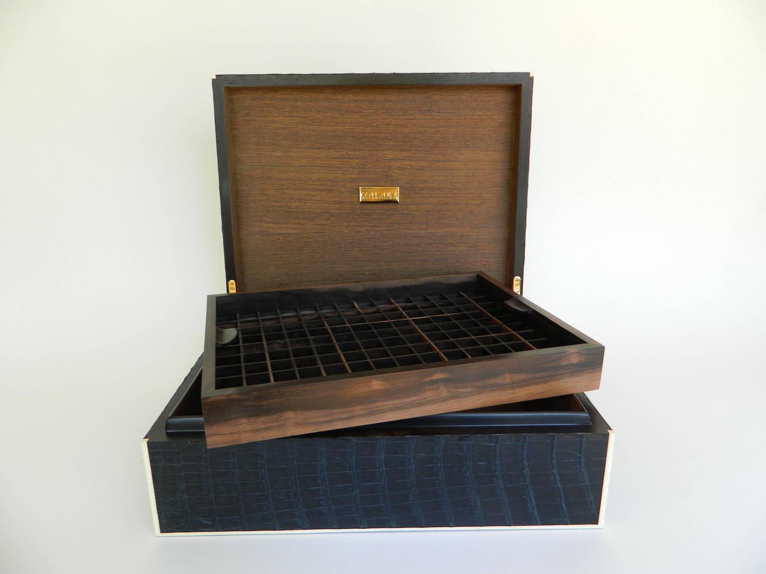 Top quality Large Navy Blue Crocodile Humidor Box with ...