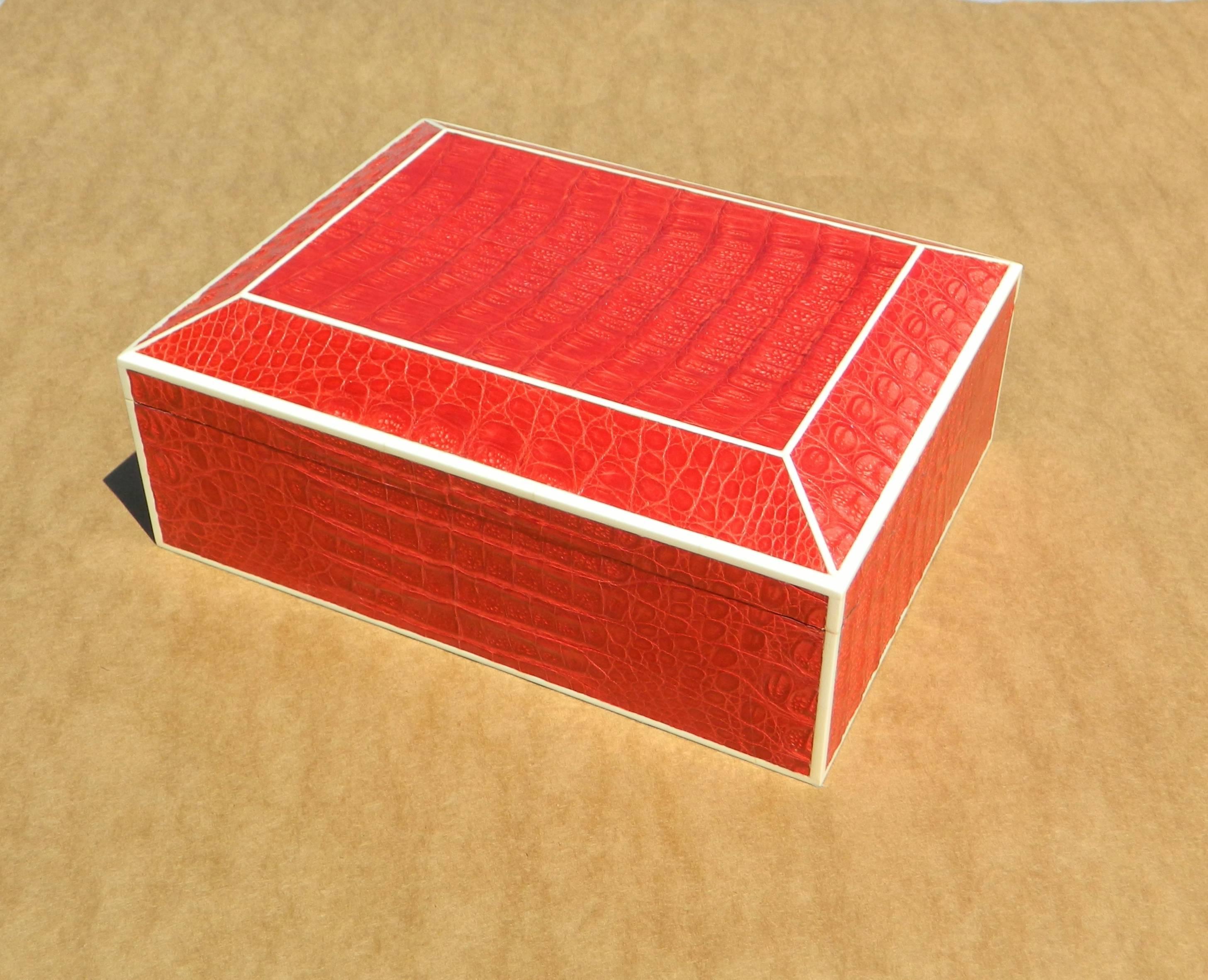 American Exqusite Red Crocodile Humidor Box with Bone Inlay For Sale