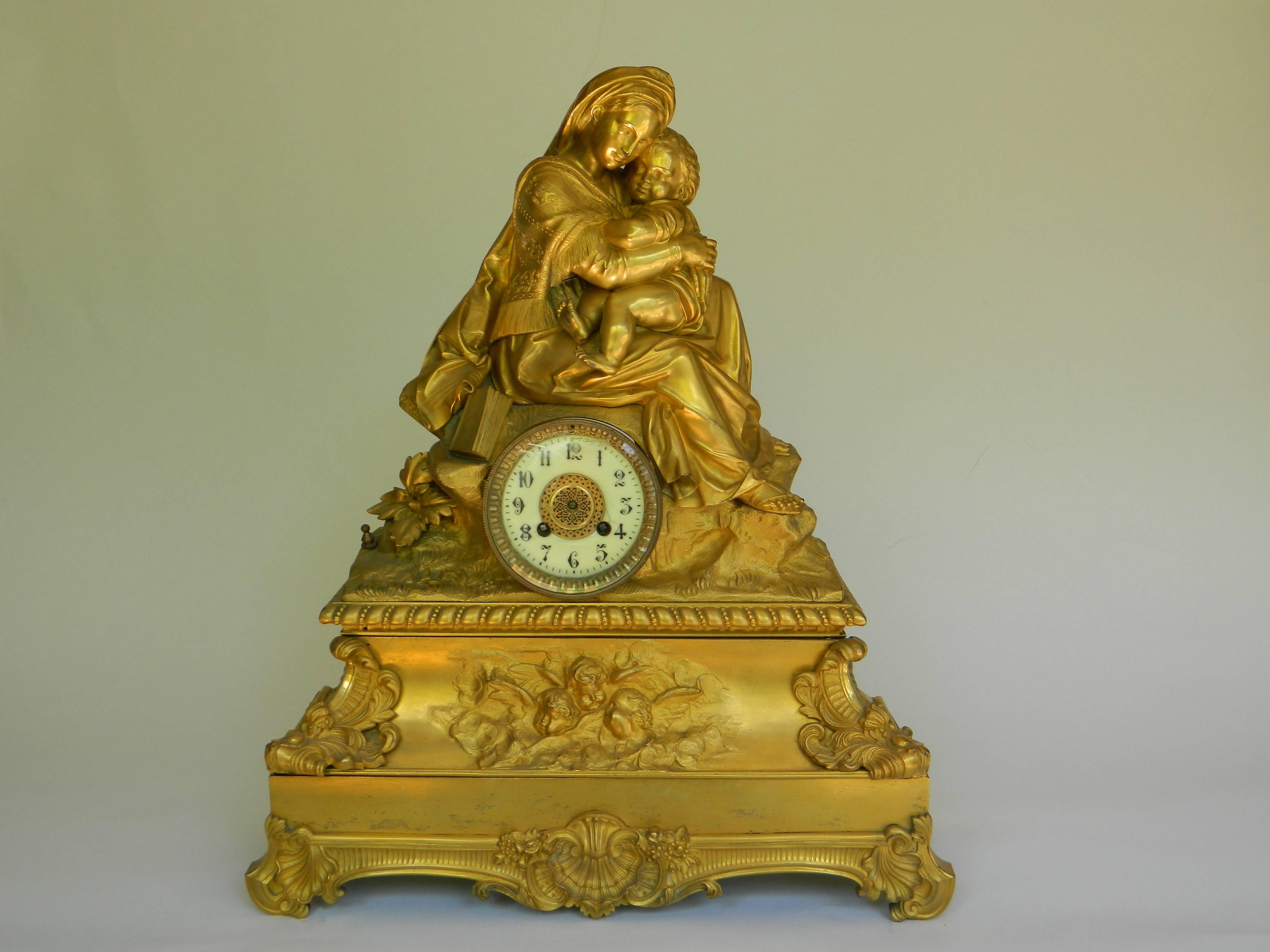 Louis XVI Large 18th Century French Bronze Sculpture Mantel Clock For Sale