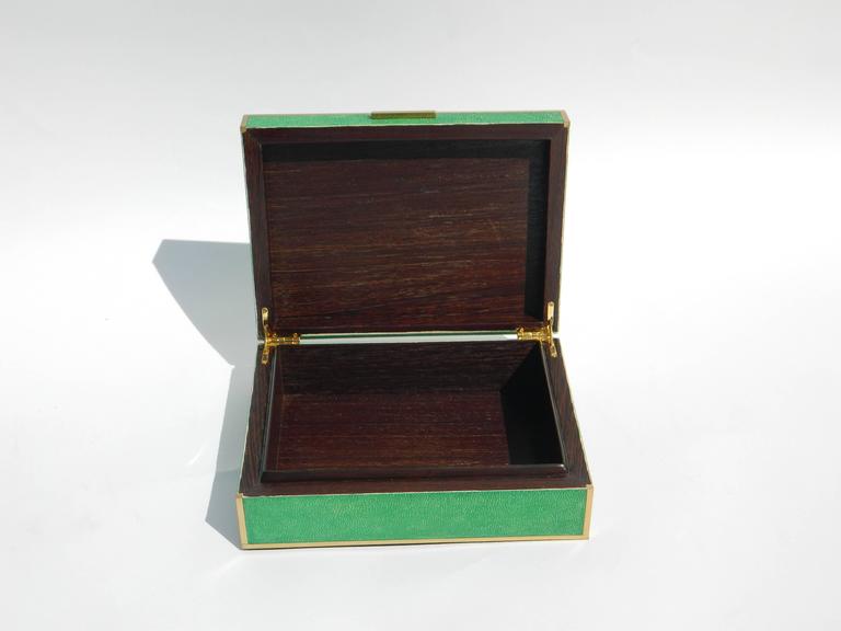 Emerald Green Shagreen Box with Brass Inlay at 1stDibs