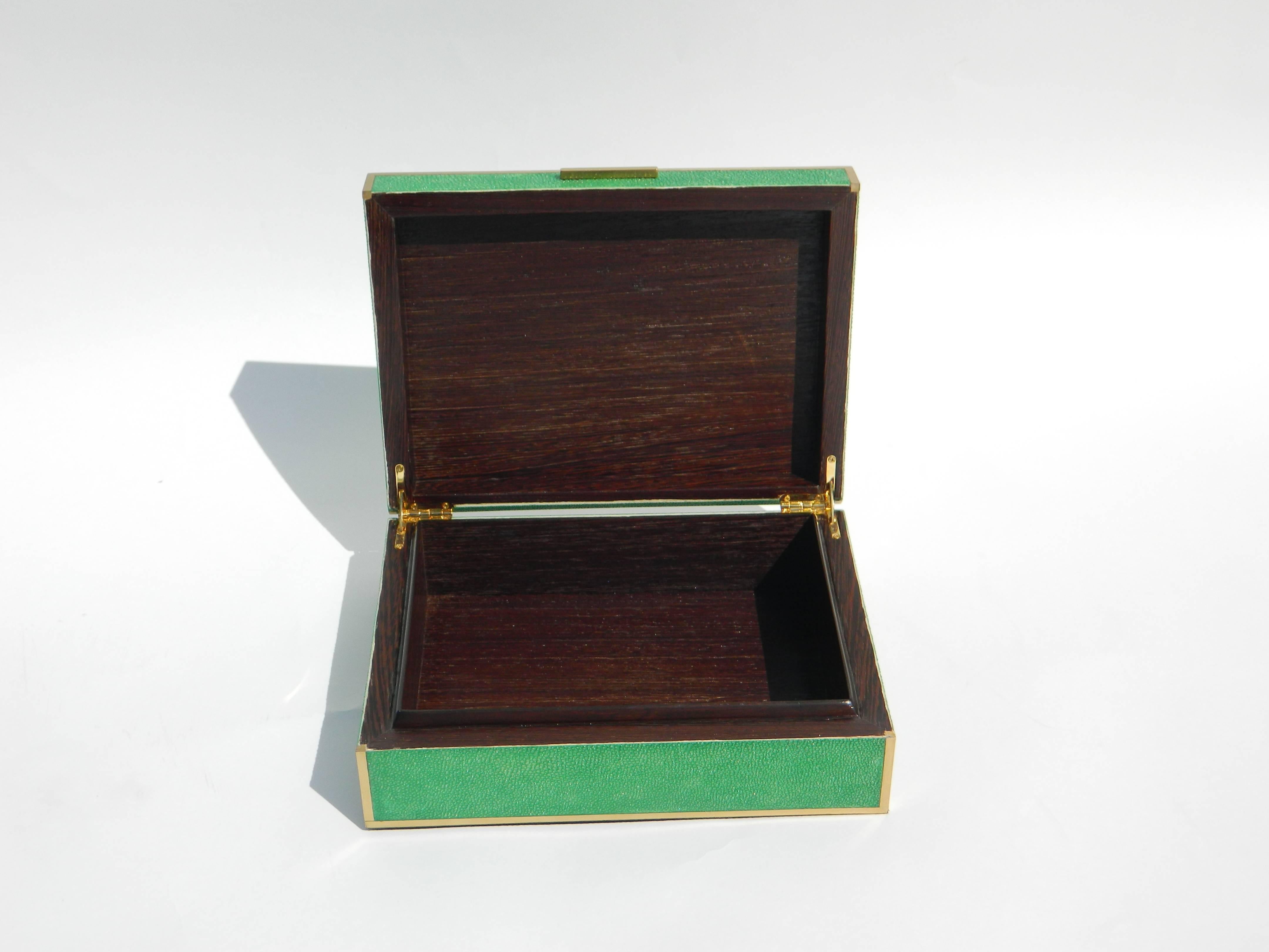 American Emerald Green Shagreen Box with Brass Inlay
