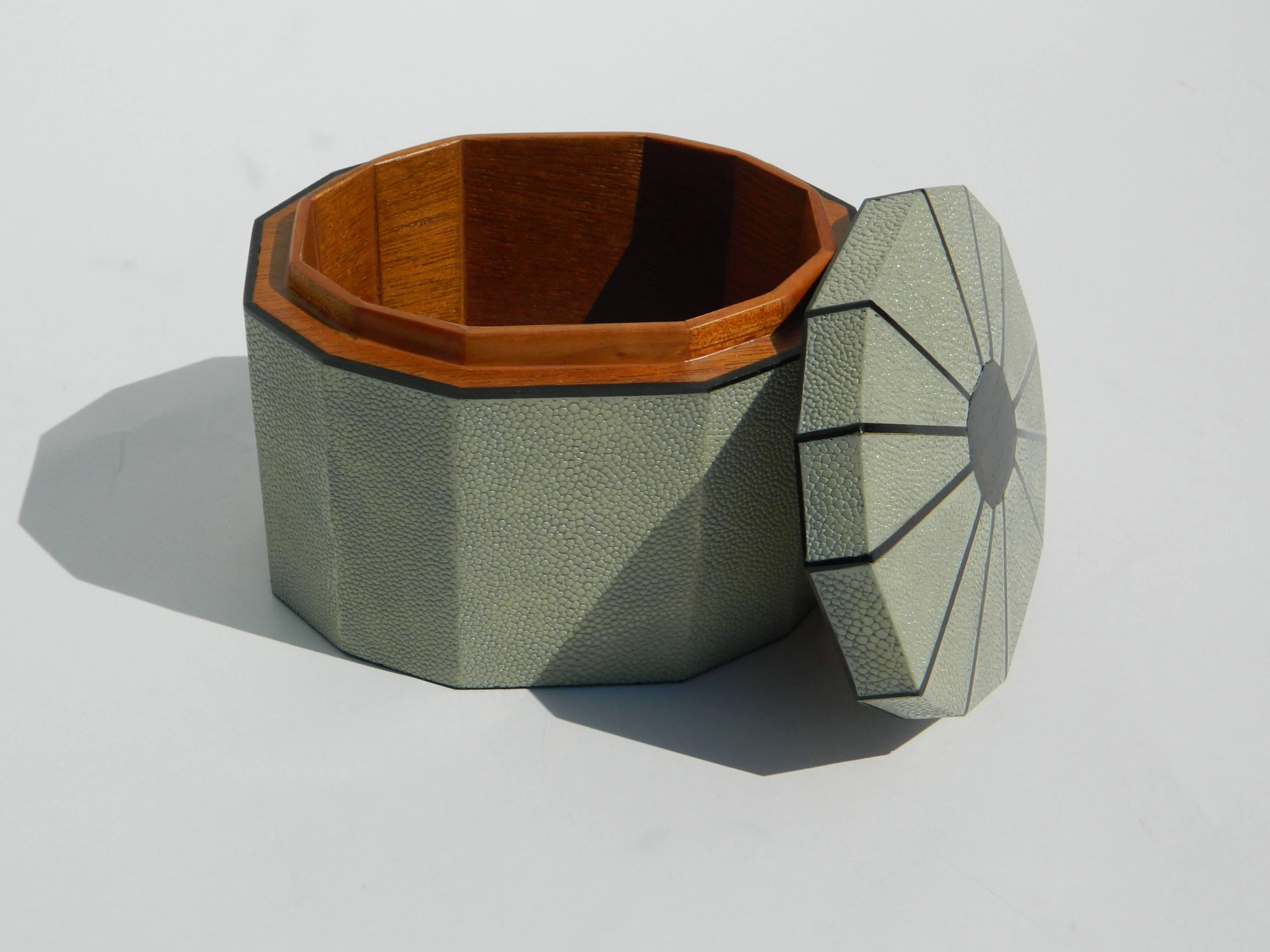 Beautiful octagon shape shagreen box with Ebony wood inlay
